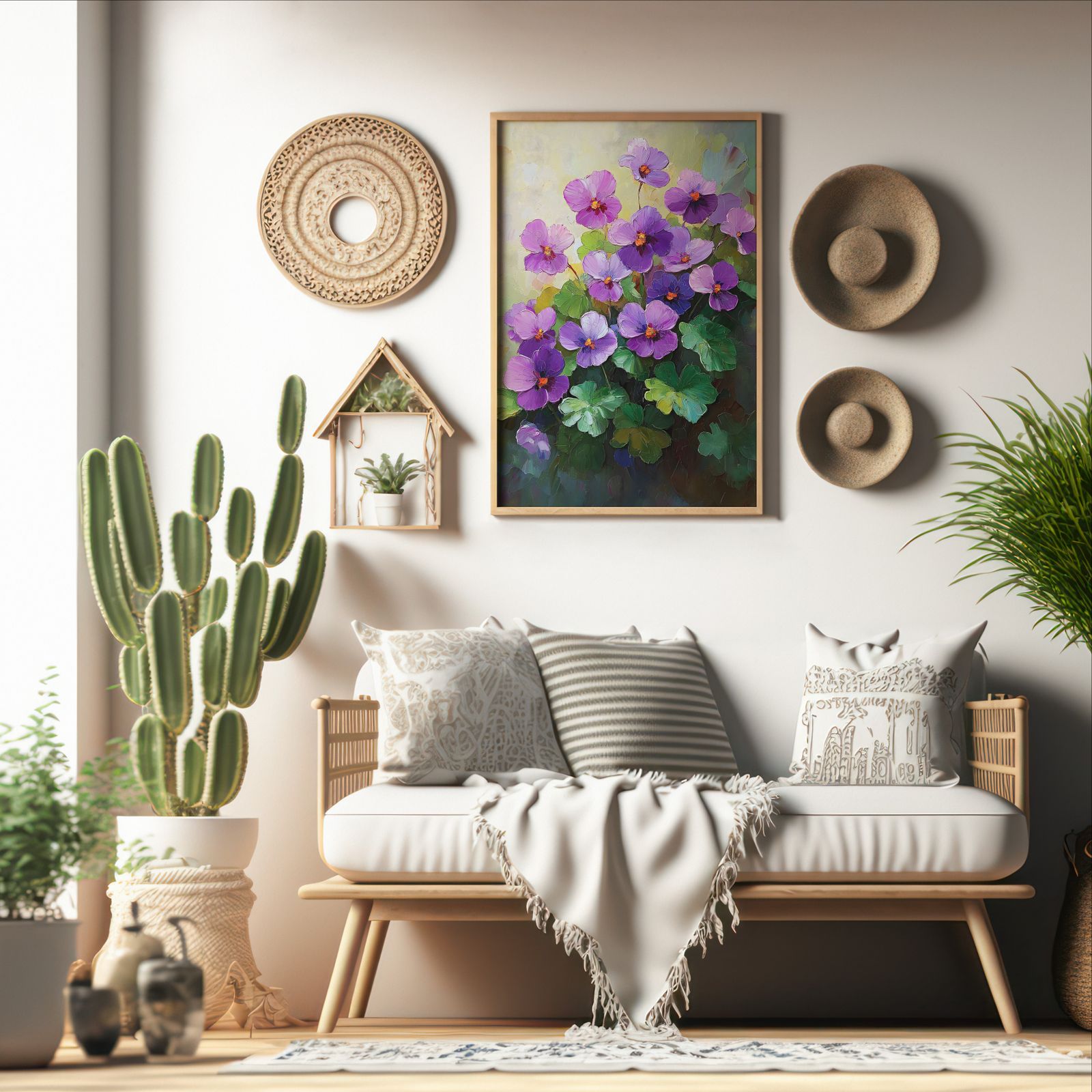 Palette Knife Violets shown in a room — boho mockup