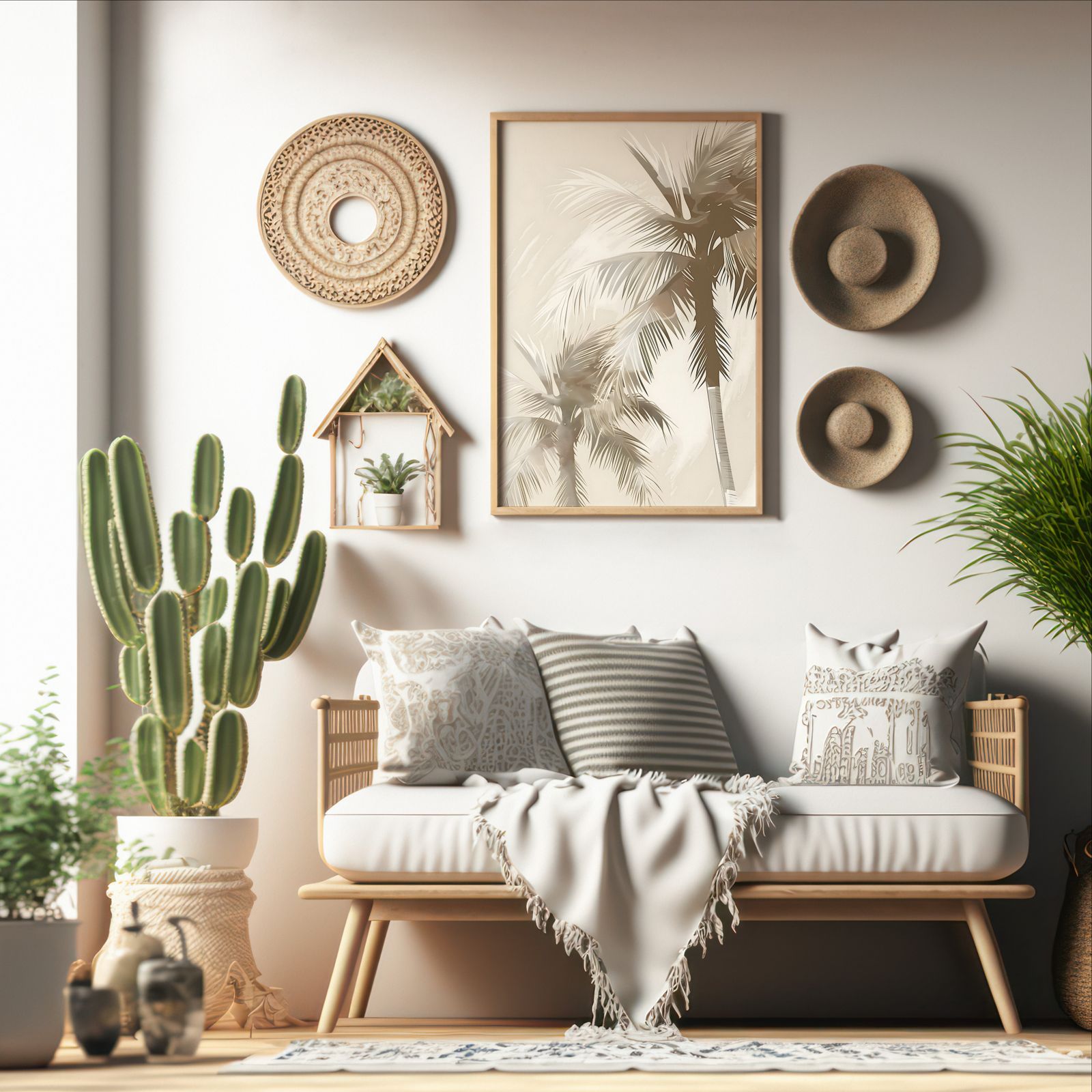 Palm Trees, Double shown in a room — boho mockup