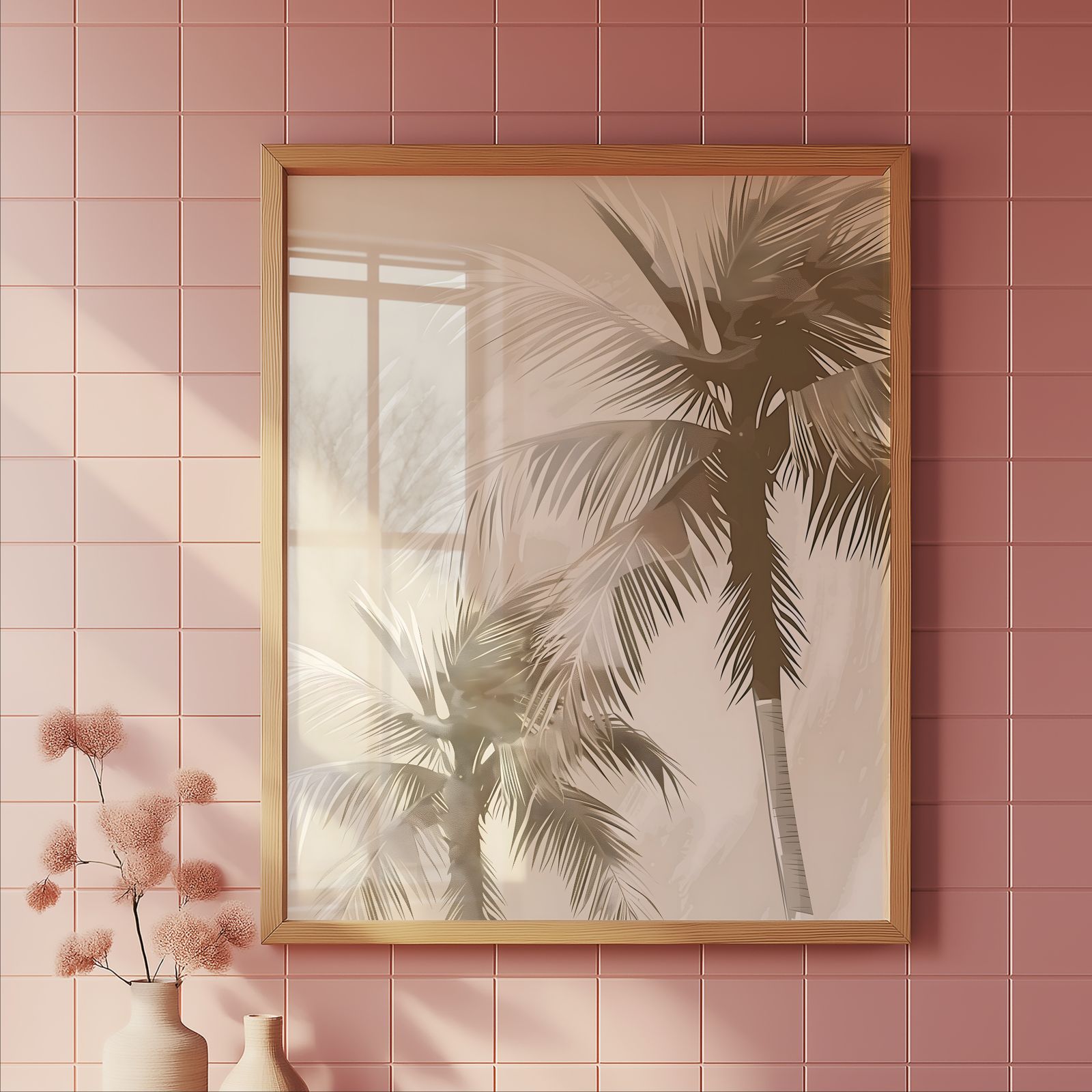 Palm Trees, Double shown in a room — tile mockup