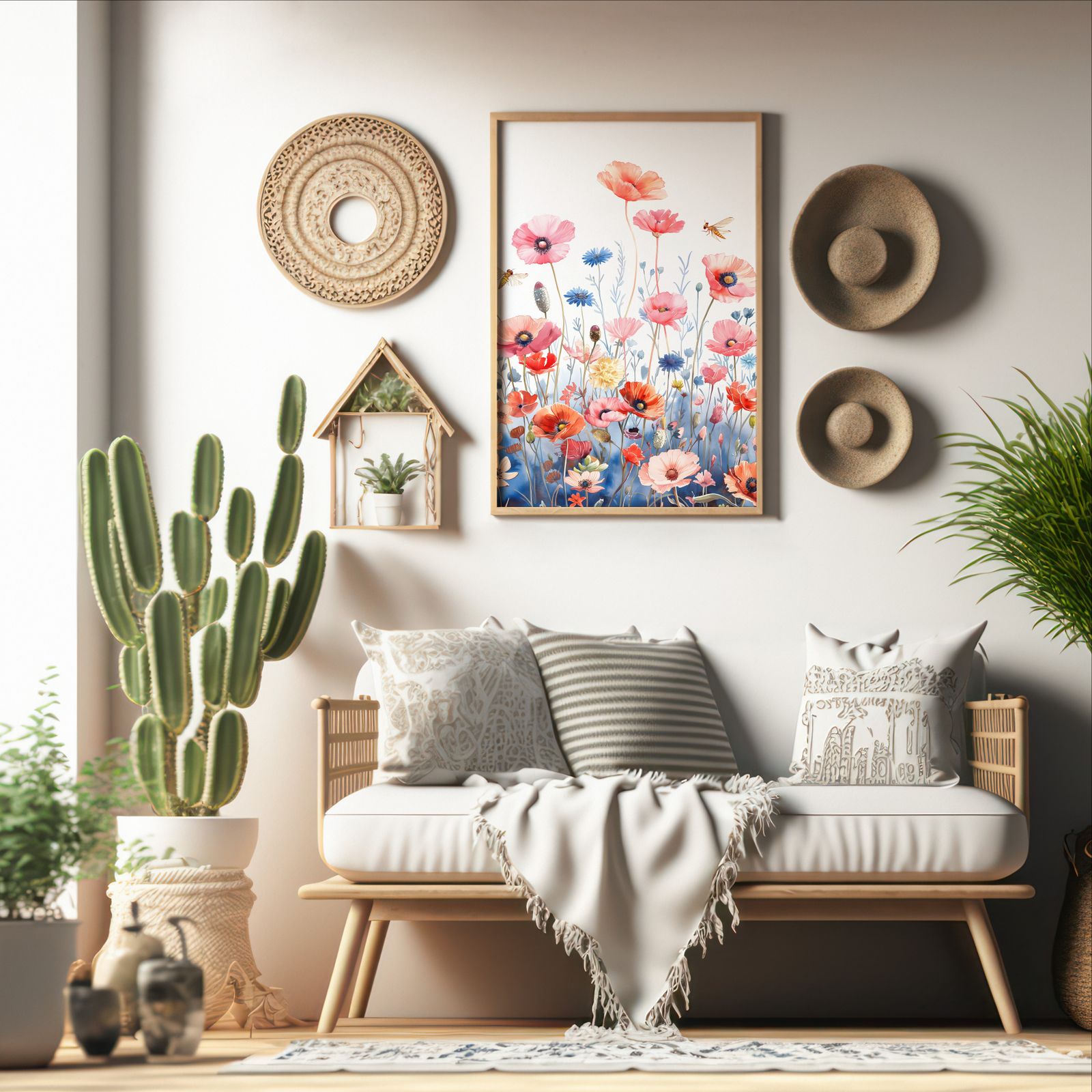Poppy Meadow shown in a room — boho mockup