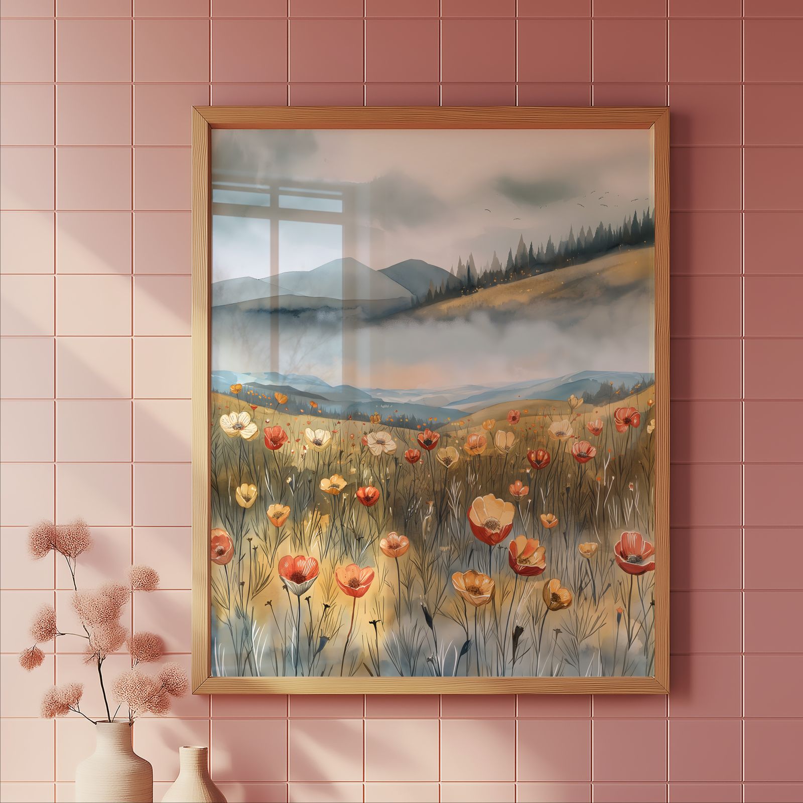 Poppies in the Valley shown in a room — tile mockup