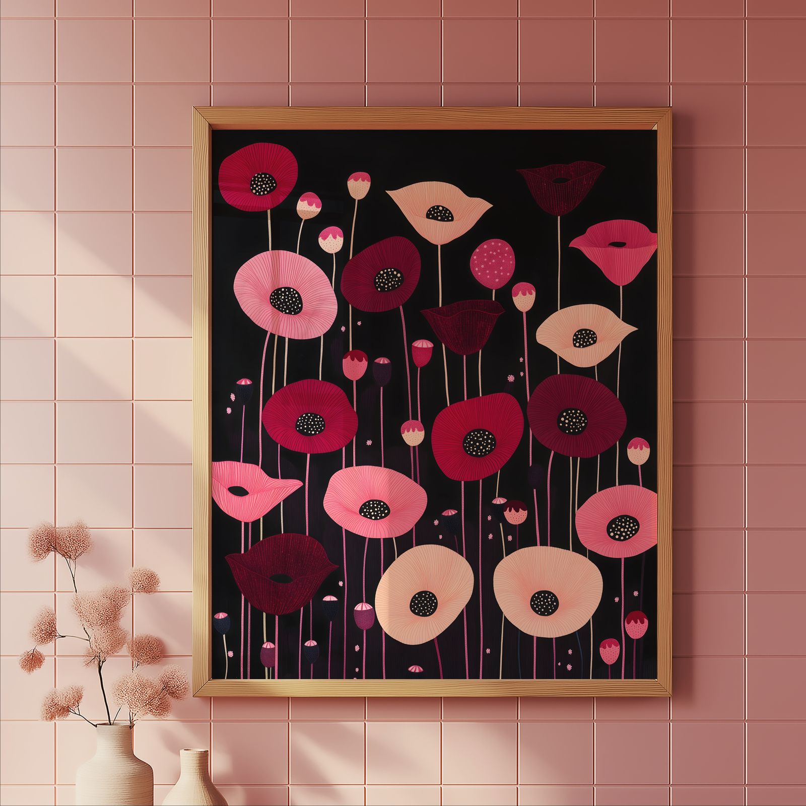 Poppies on Black shown in a room — tile mockup