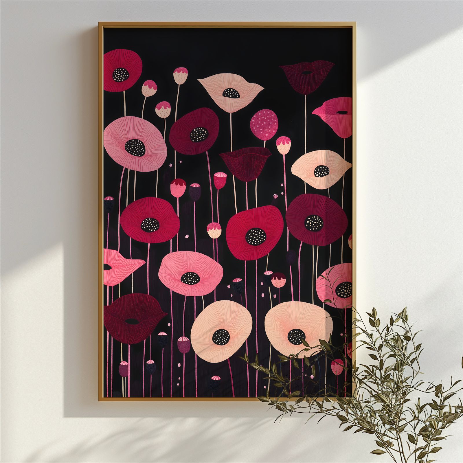 Poppies on Black shown in a room — branch mockup