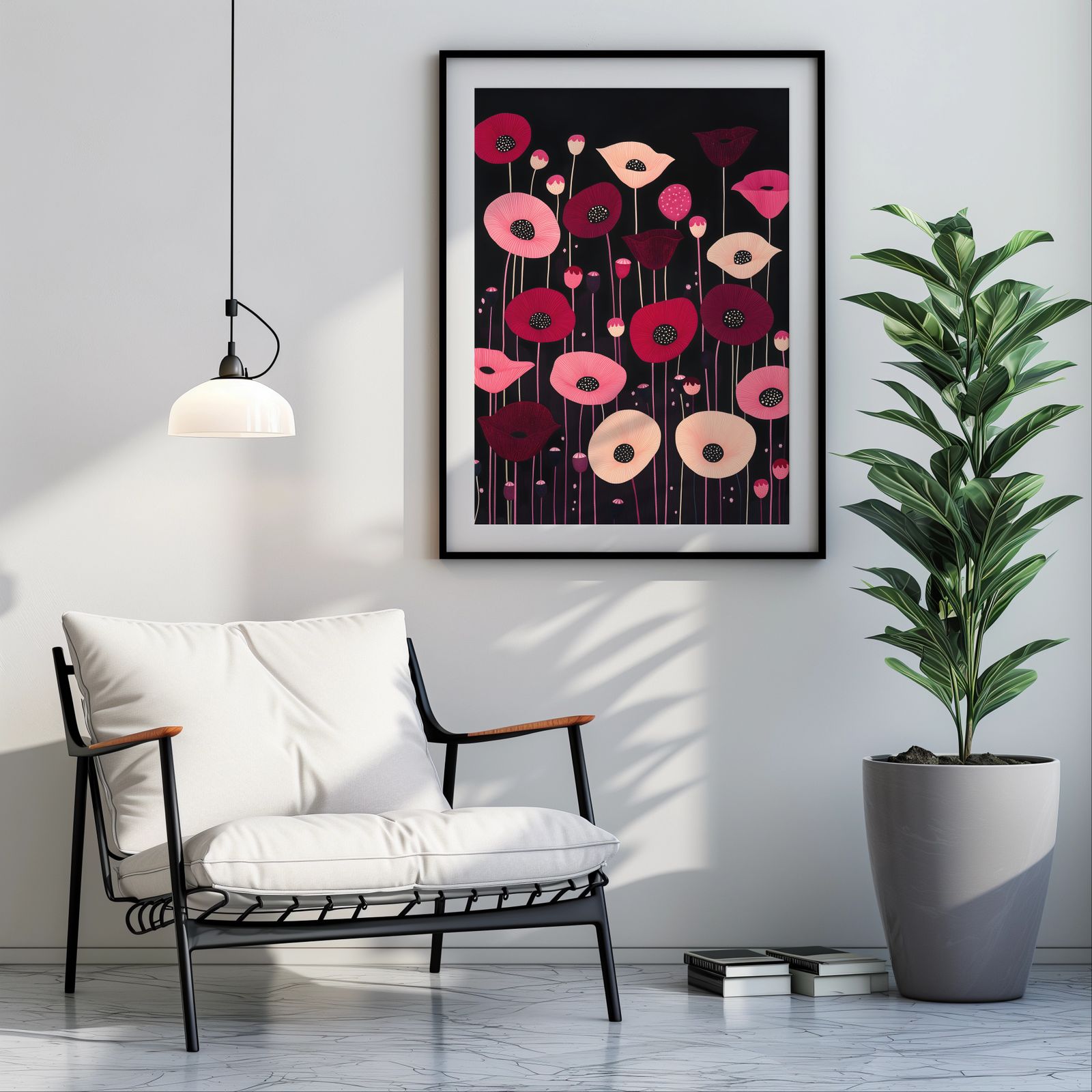 Poppies on Black shown in a room — room mockup