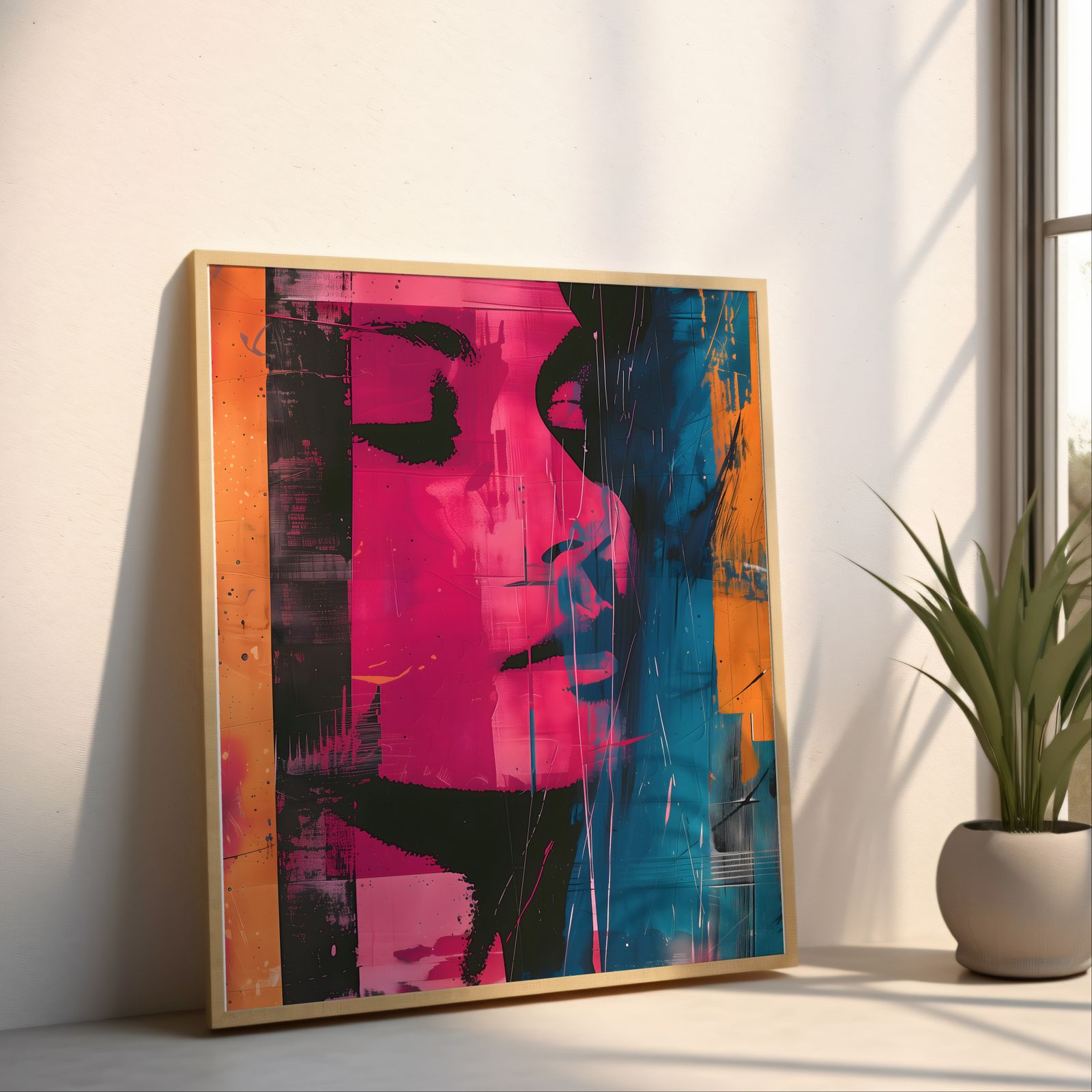 Post-Modern Woman shown in a room — angled mockup