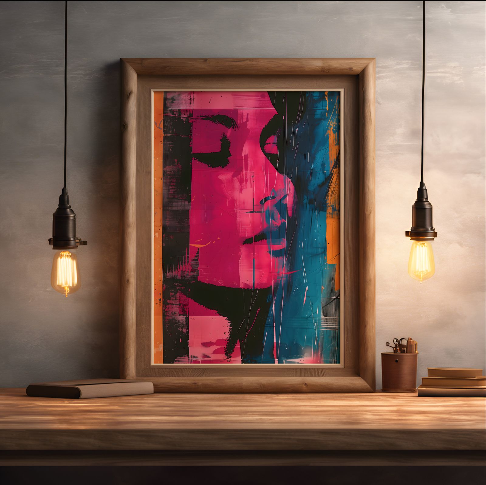 Post-Modern Woman shown in a room — desk mockup