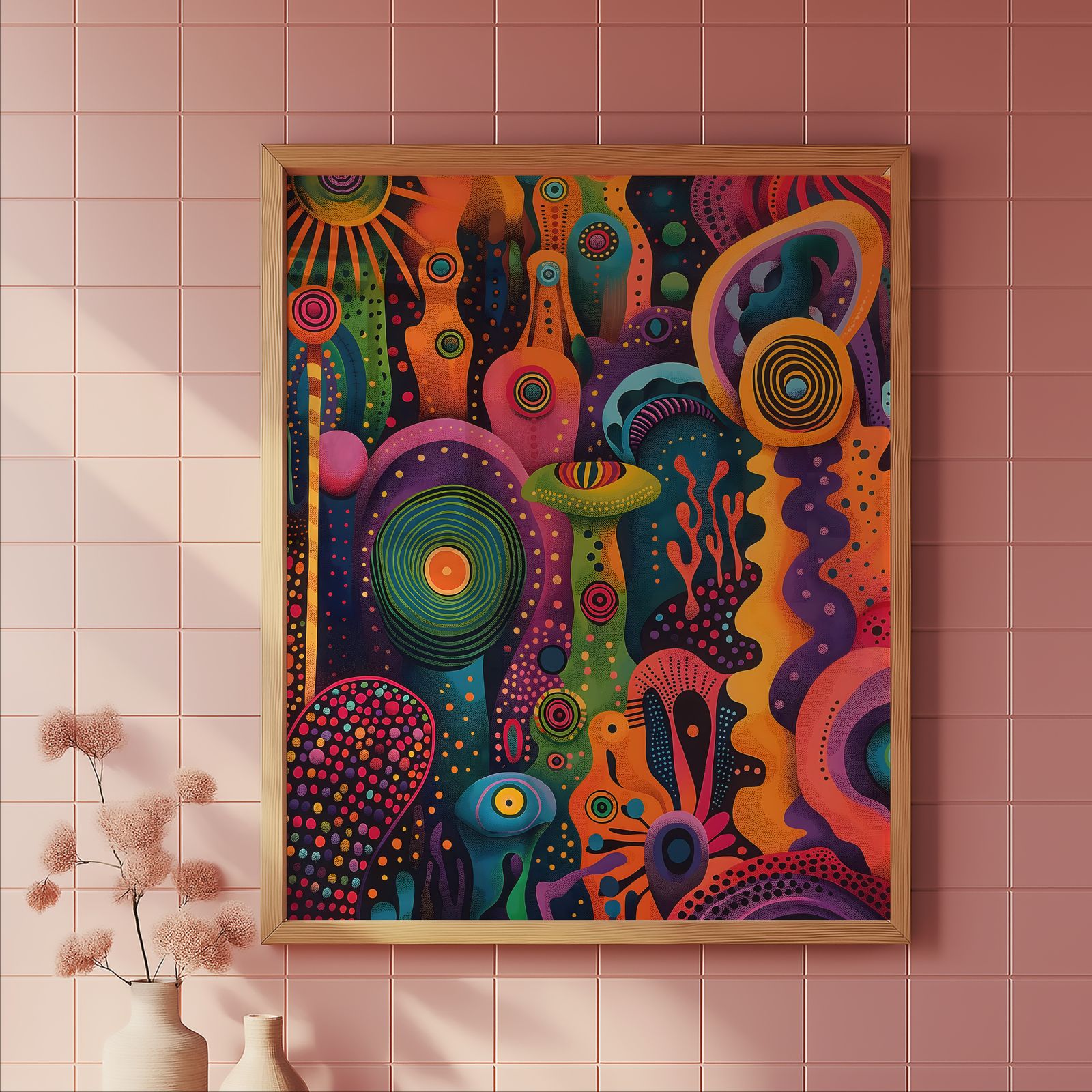 Psychedelic Garden shown in a room — tile mockup