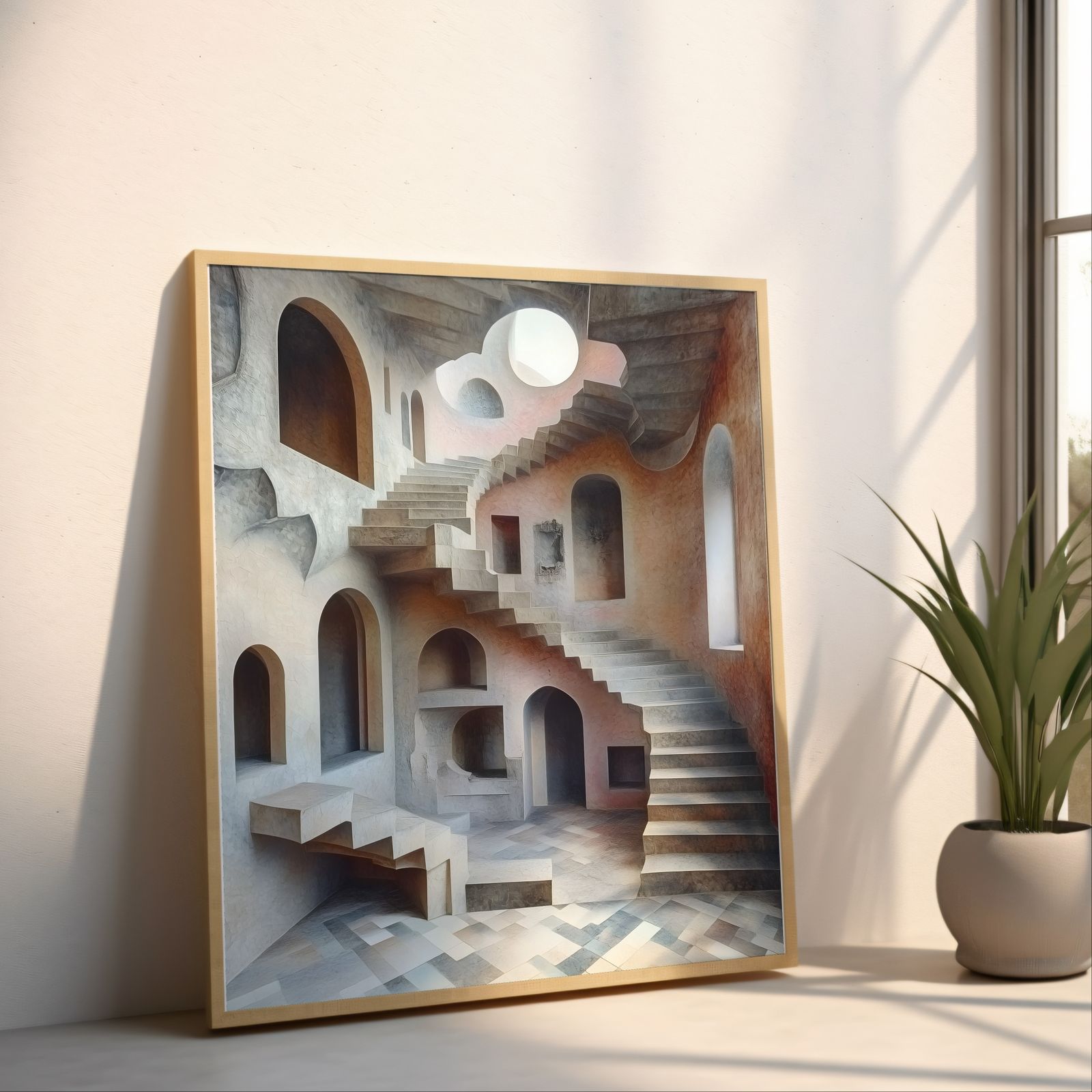 Cloister Stairs shown in a room — angled mockup