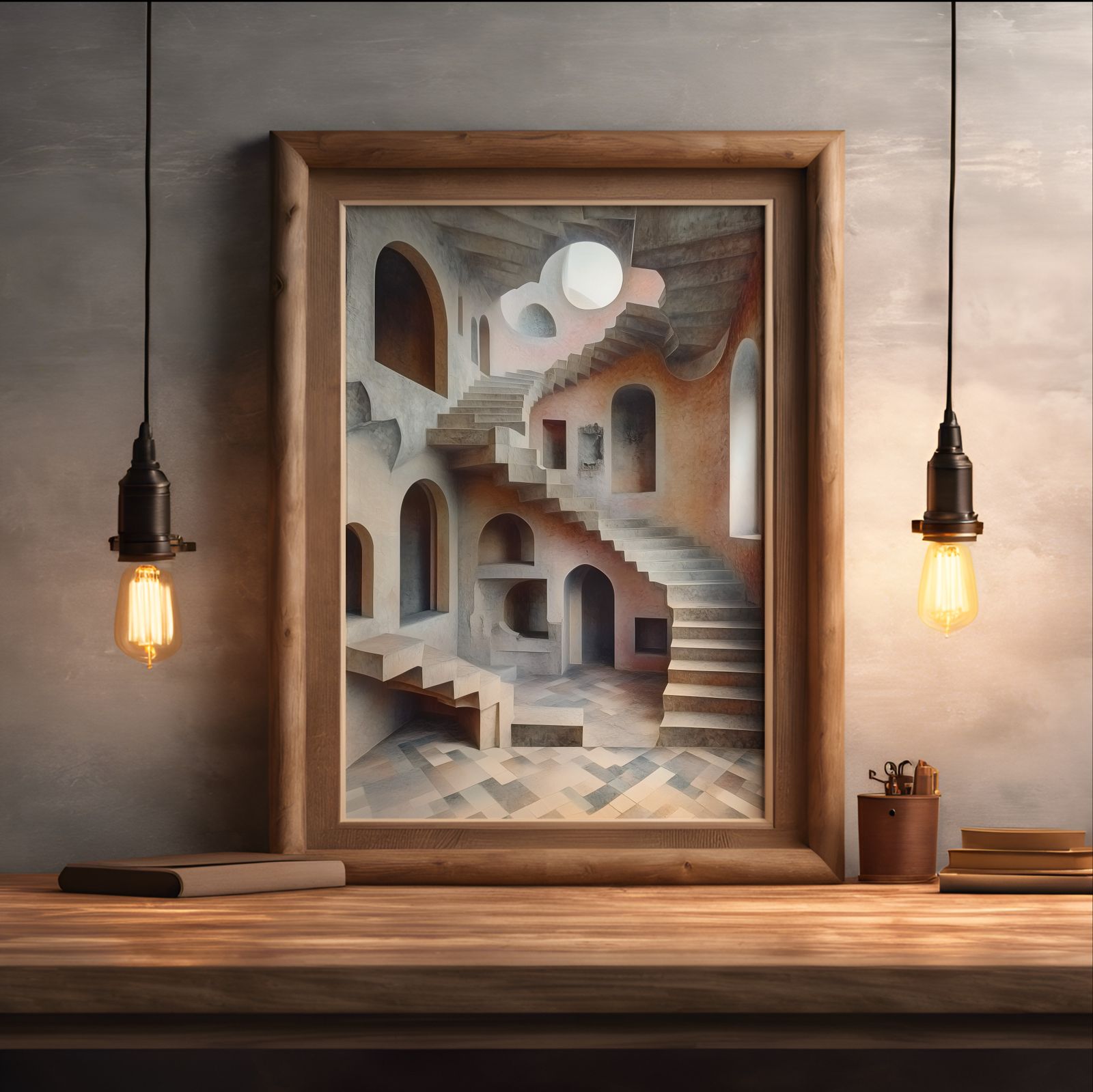 Cloister Stairs shown in a room — desk mockup