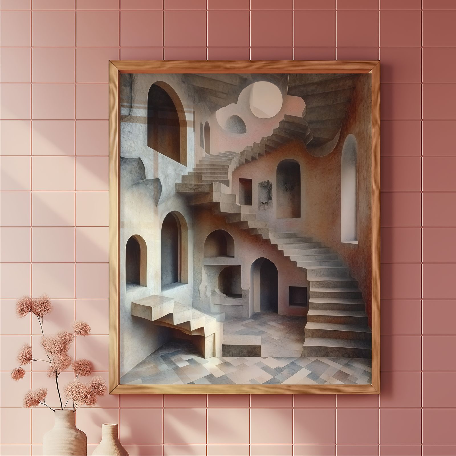 Cloister Stairs shown in a room — tile mockup