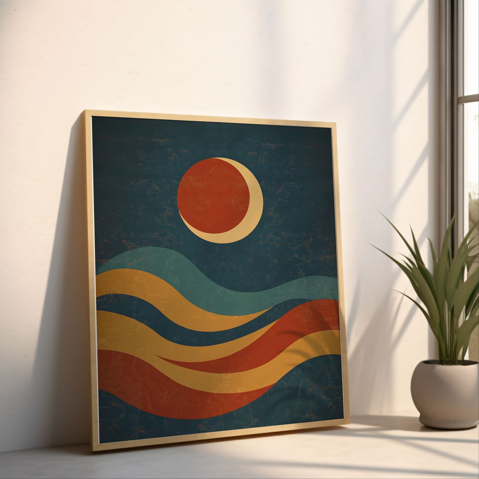 Retro Desert Moon shown in a room — angled mockup
