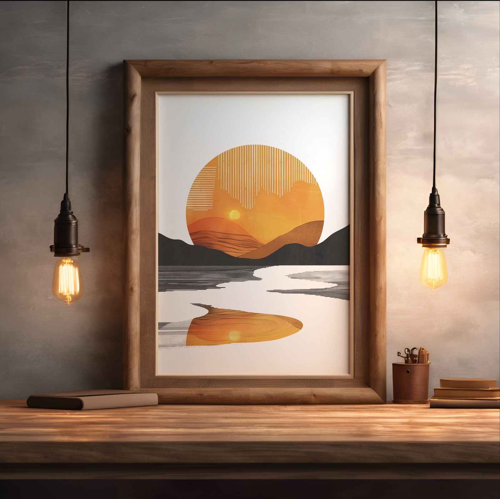 Retro Sunset shown in a room — desk mockup