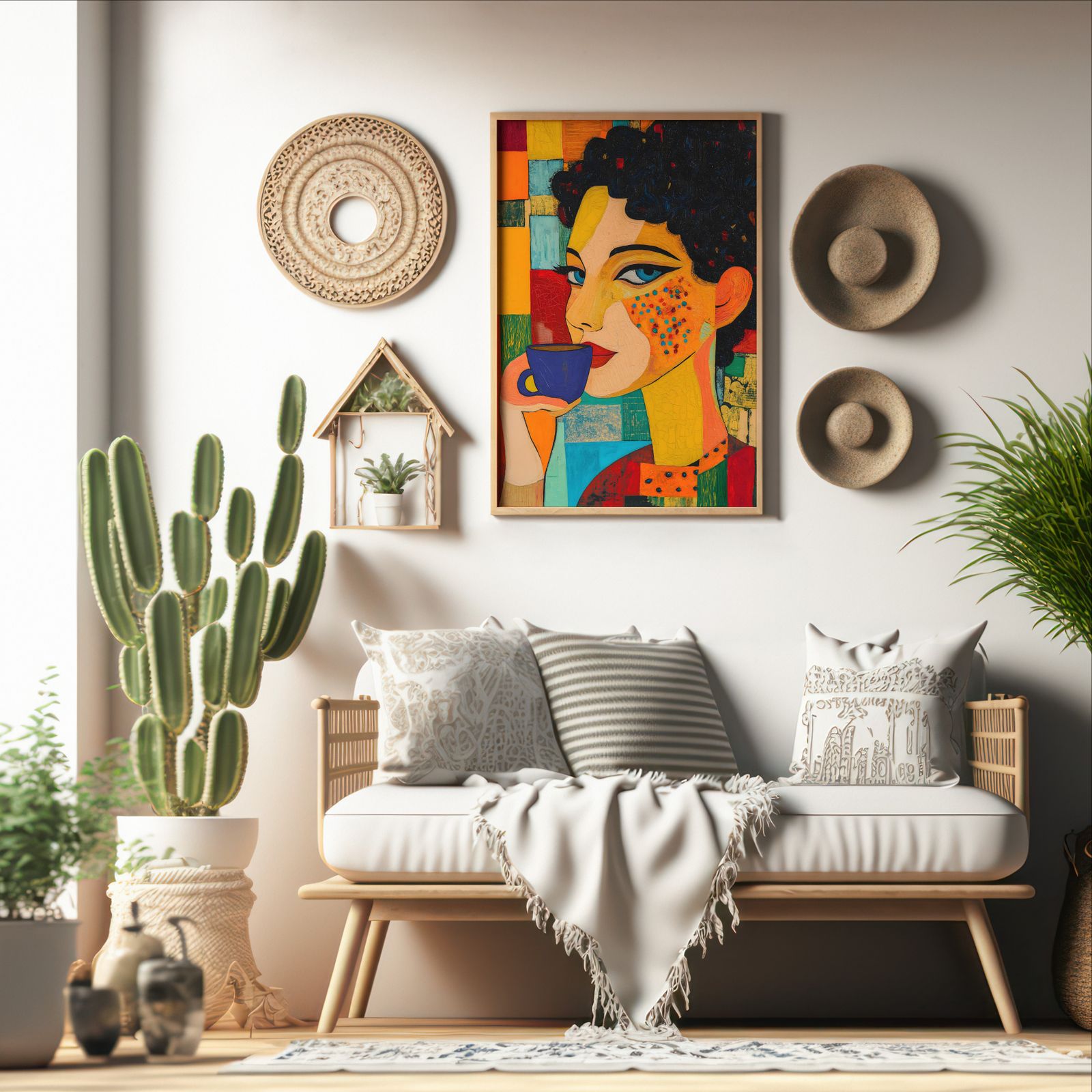 Rise and Shine shown in a room — boho mockup