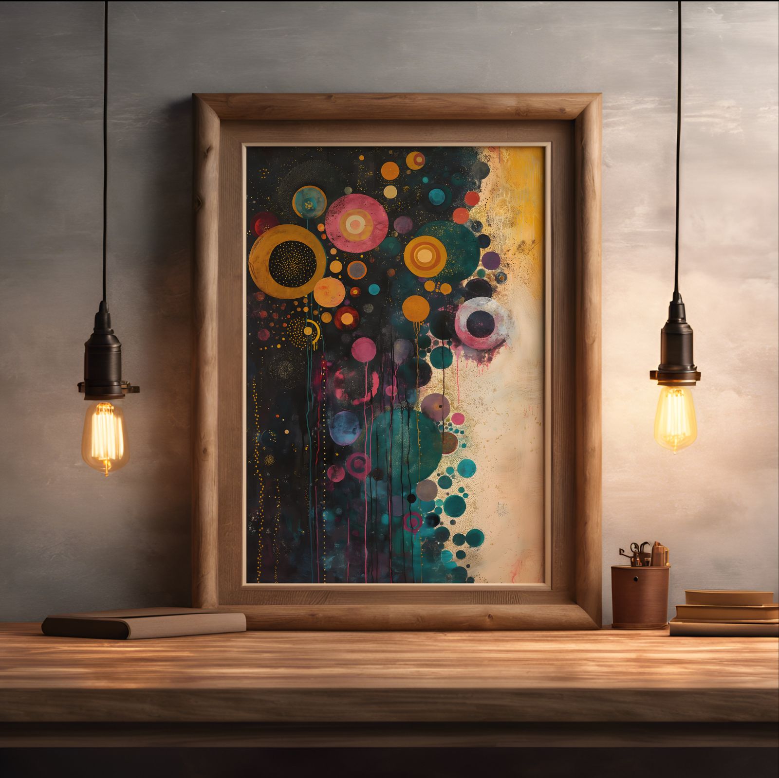 Rising Thoughts shown in a room — desk mockup