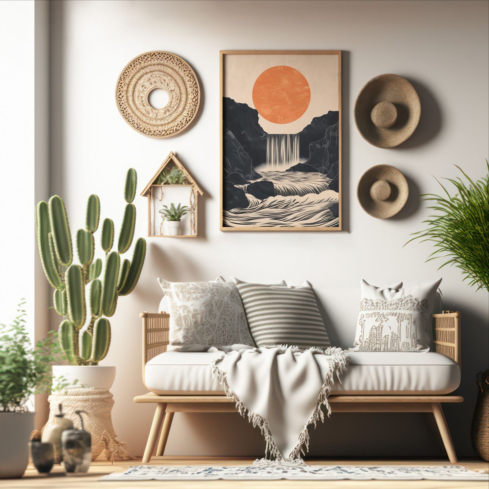 River Rising shown in a room — boho mockup