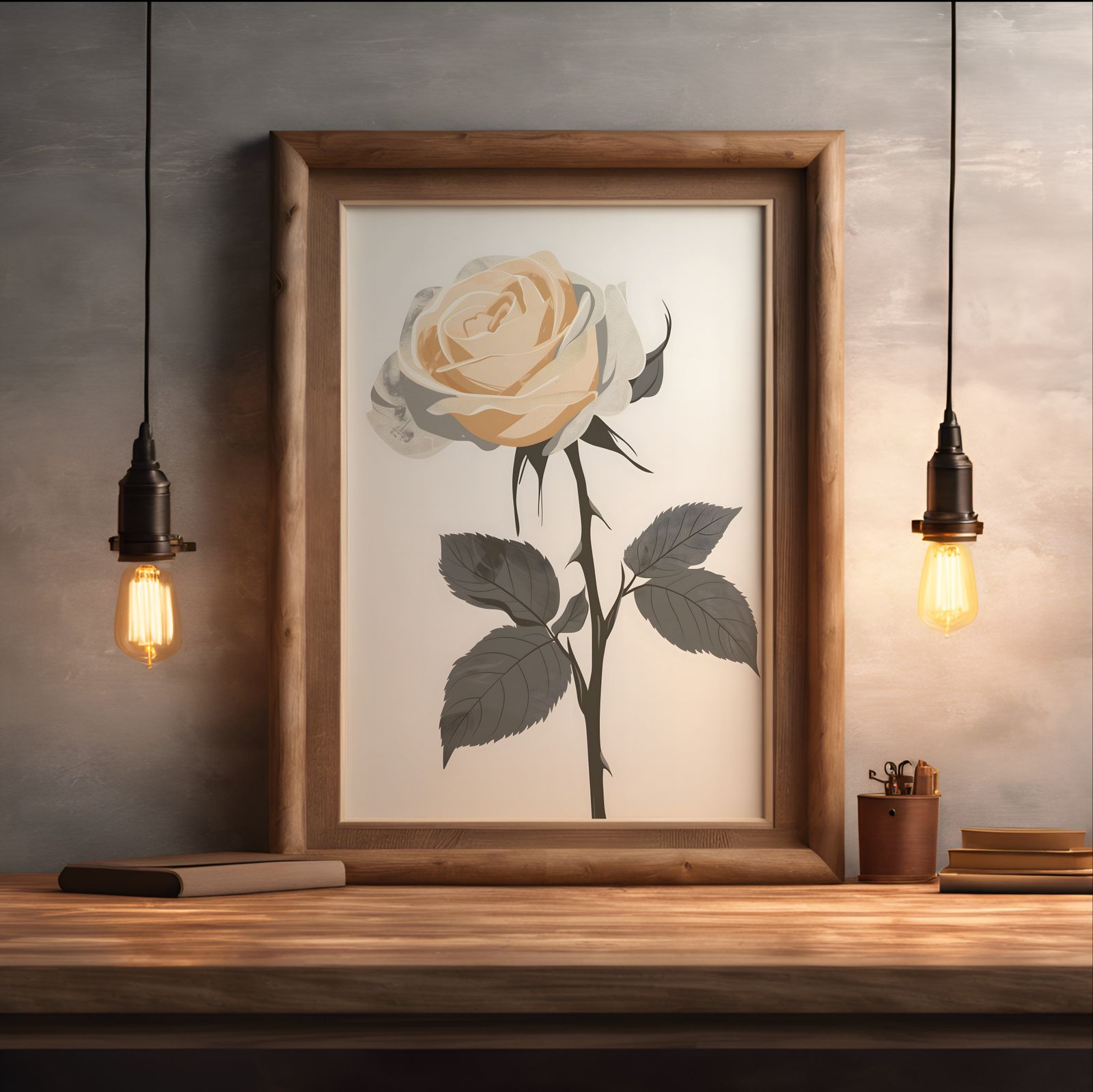 Rose shown in a room — desk mockup