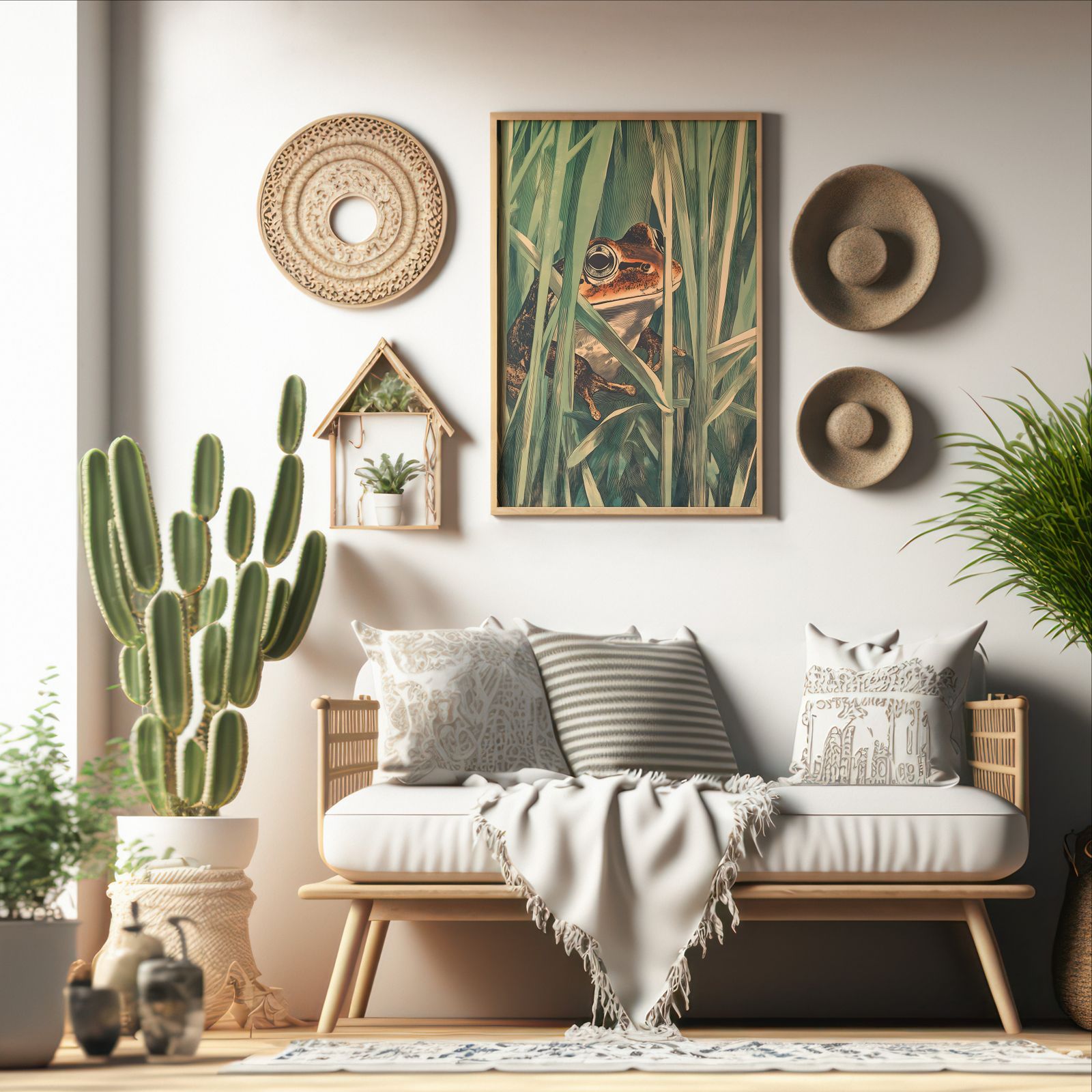 Rusty Frog shown in a room — boho mockup