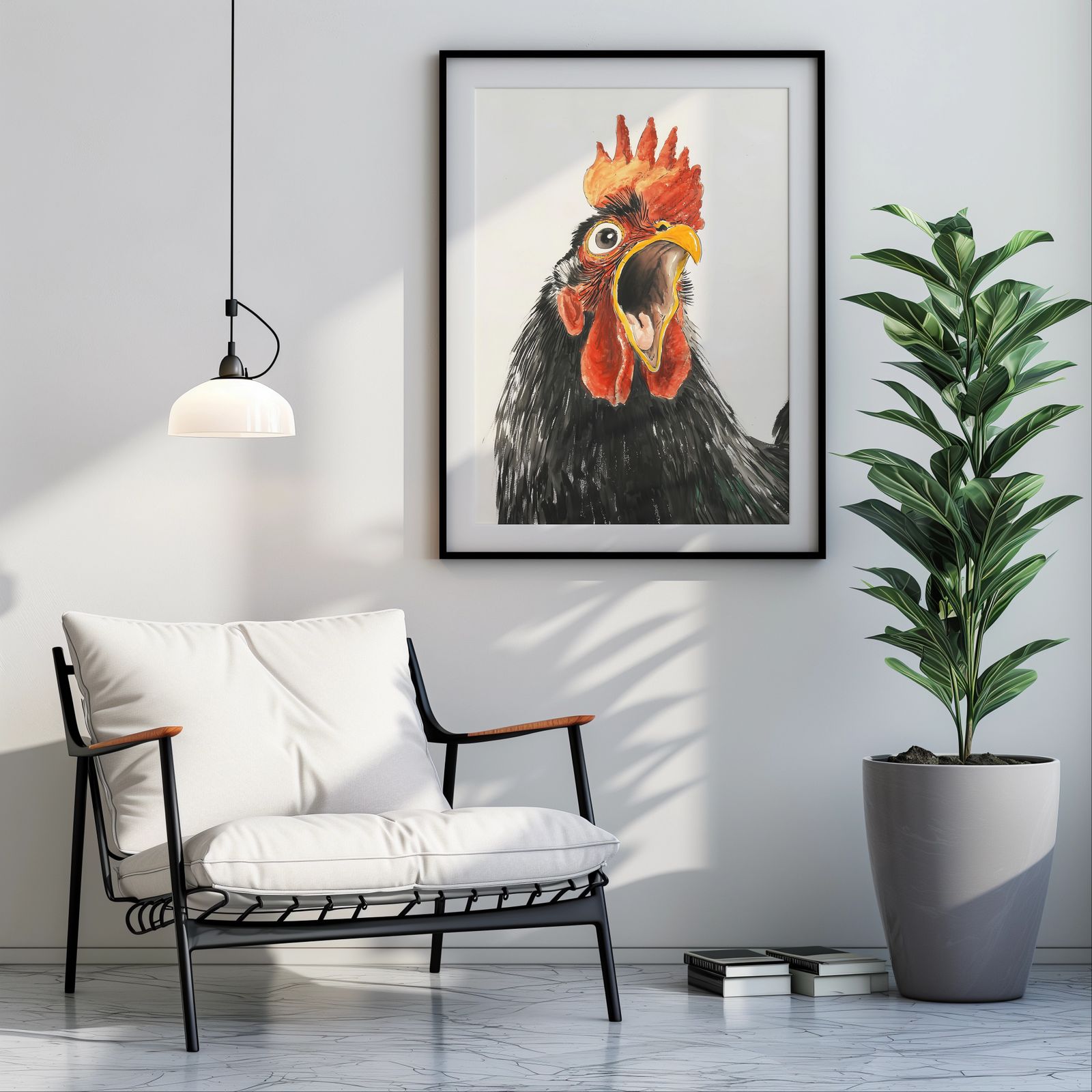Screaming Rooster shown in a room — room mockup