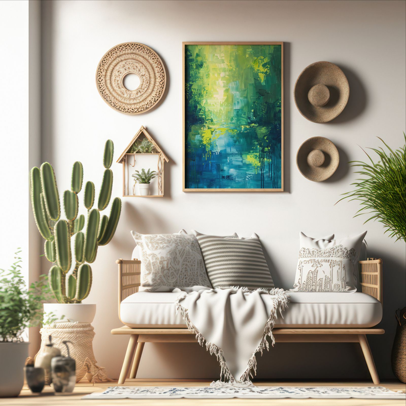 Serene Lake shown in a room — boho mockup
