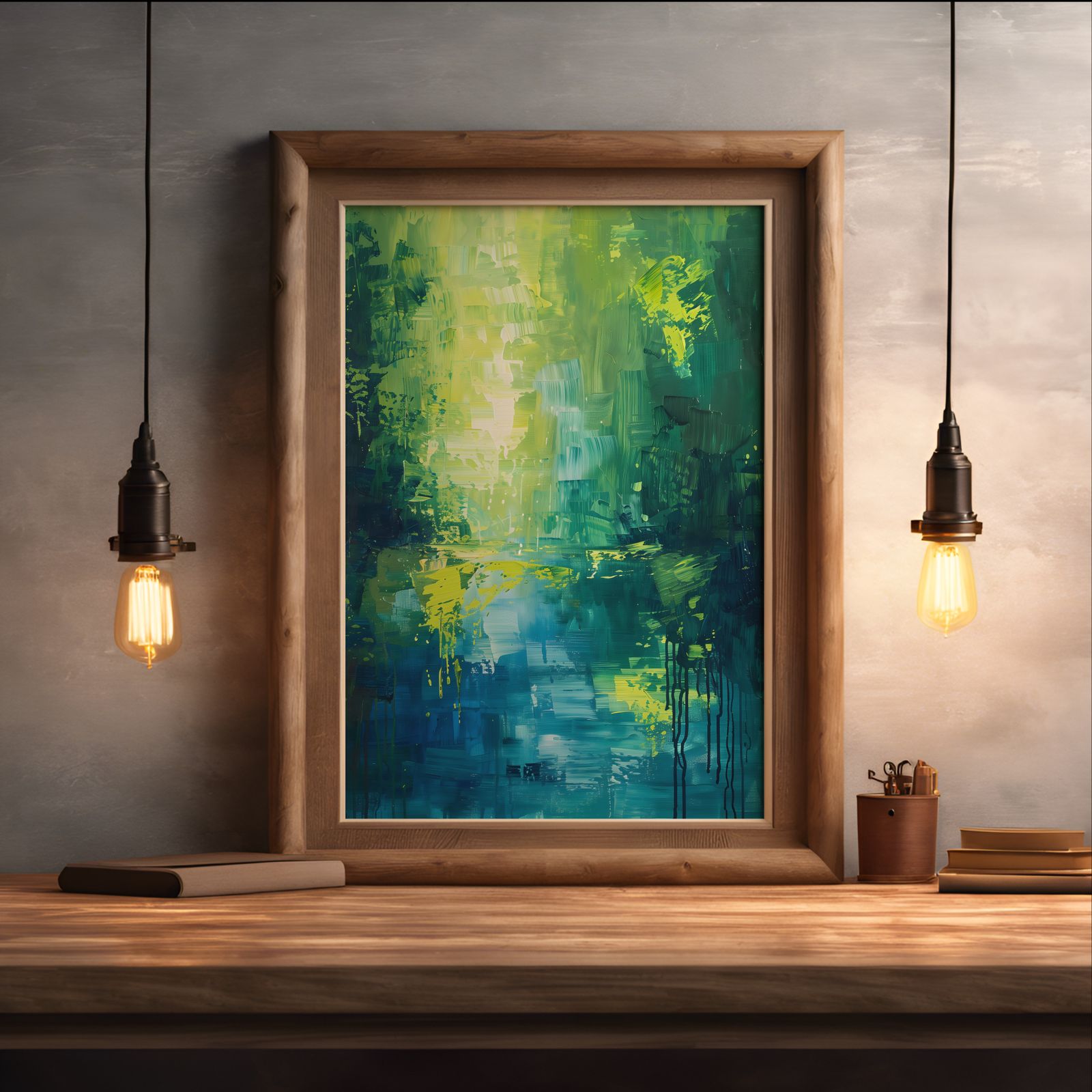 Serene Lake shown in a room — desk mockup
