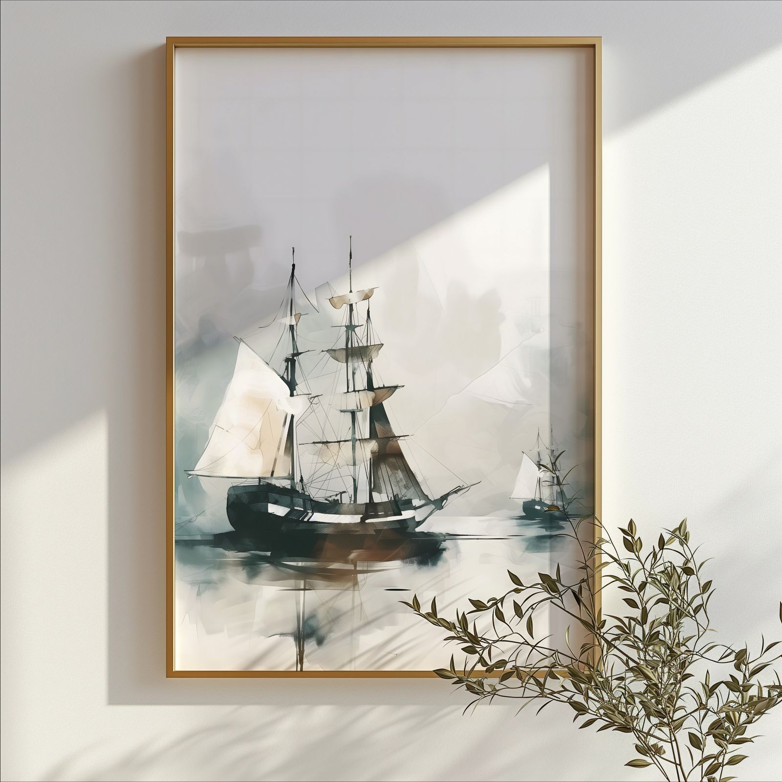 Ships in Fog shown in a room — branch mockup