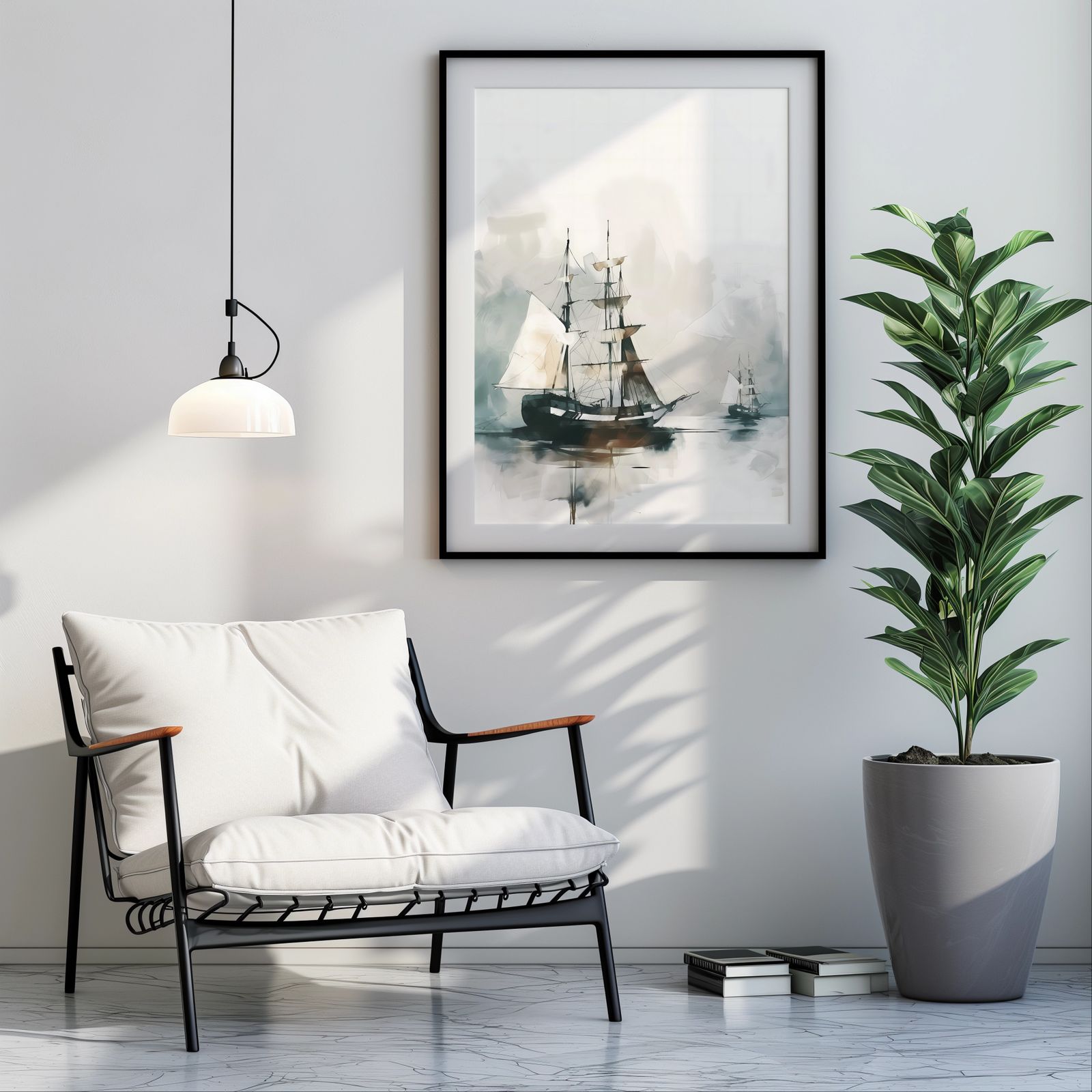 Ships in Fog shown in a room — room mockup