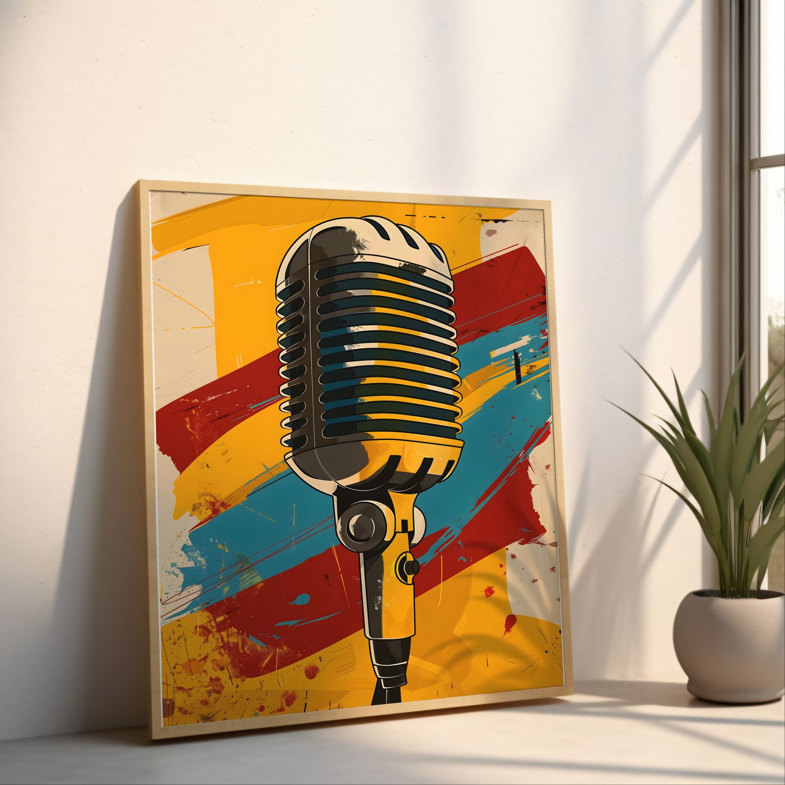 Soundcheck: Microphone shown in a room — angled mockup