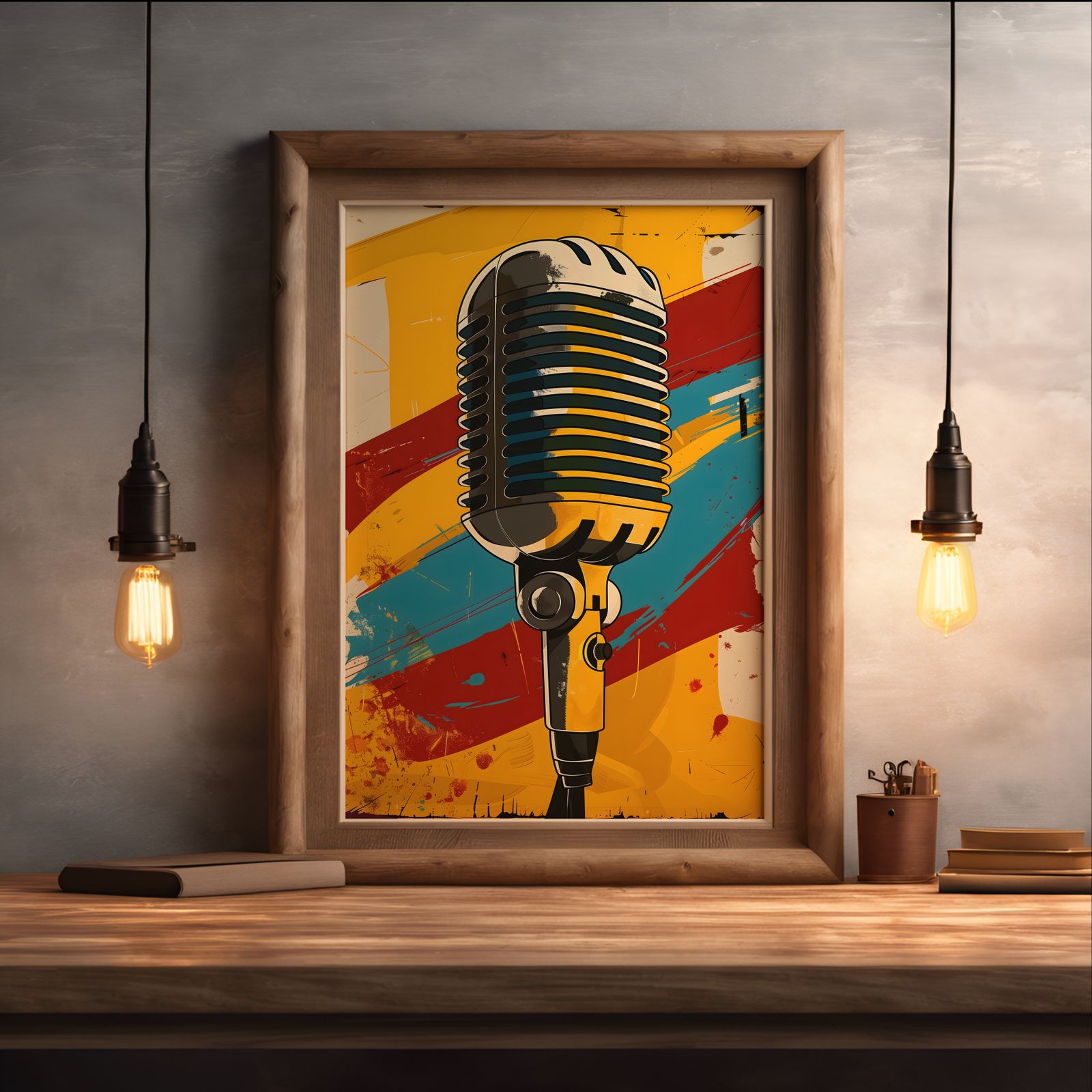 Soundcheck: Microphone shown in a room — desk mockup
