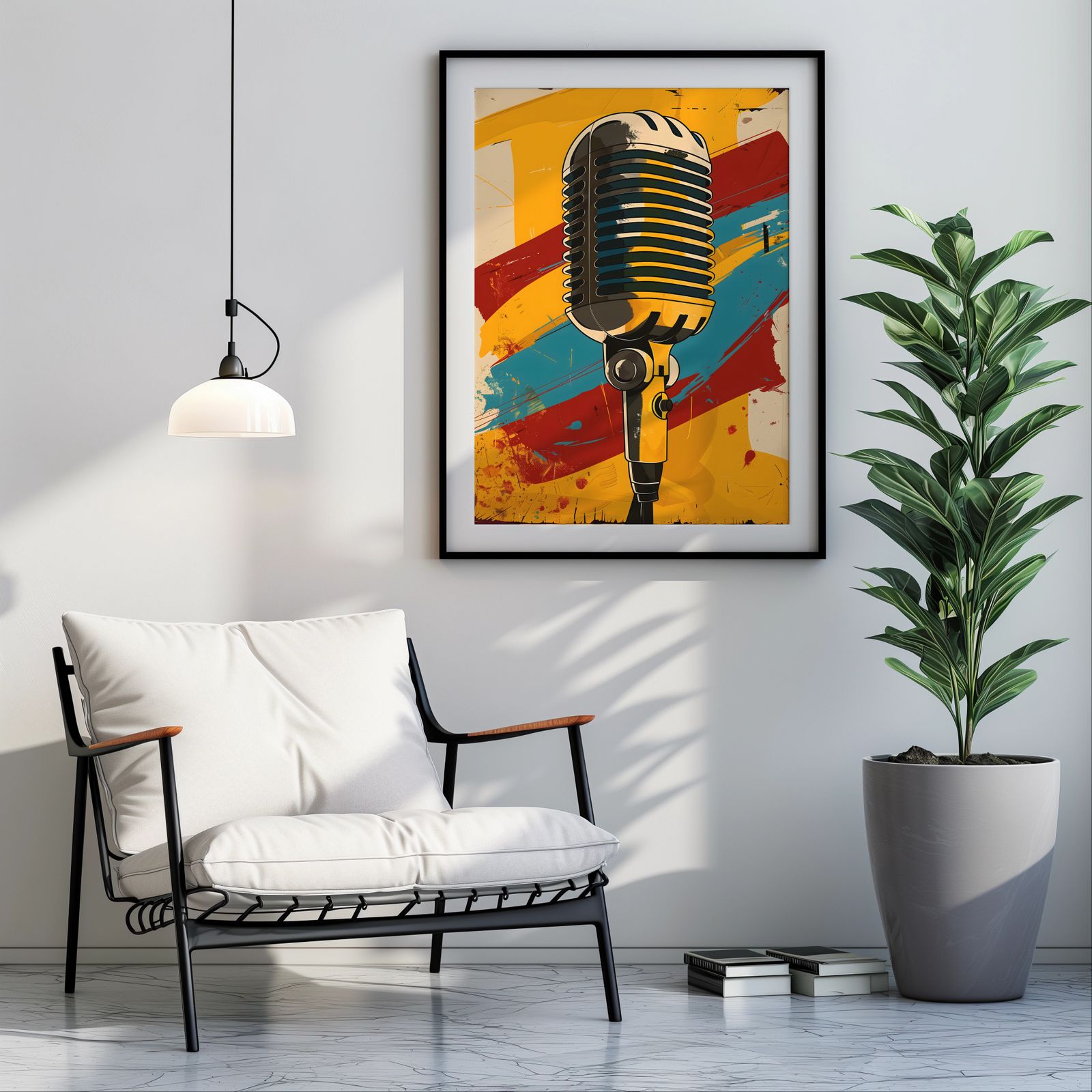 Soundcheck: Microphone shown in a room — room mockup