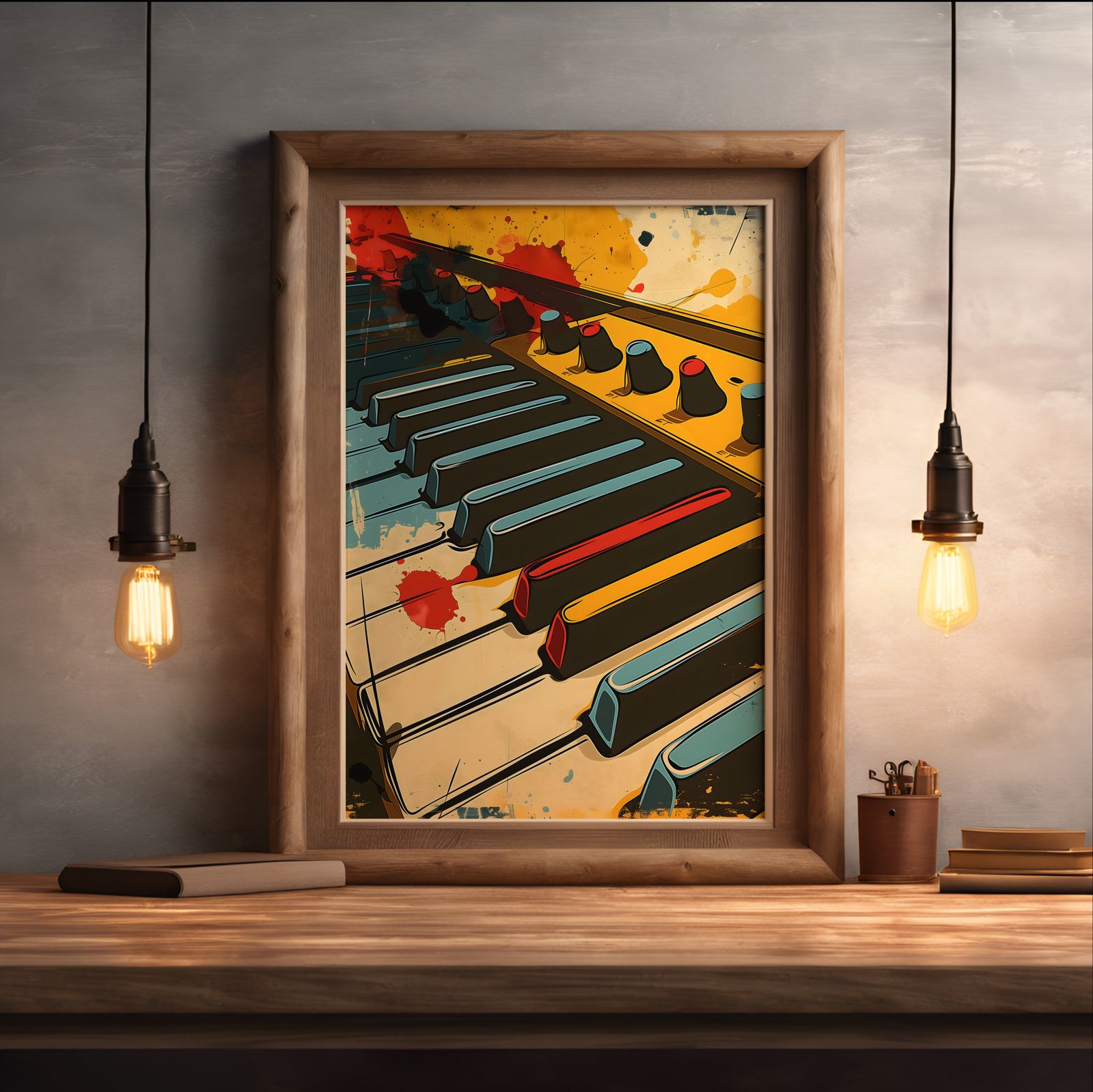 Soundcheck: Synth shown in a room — desk mockup