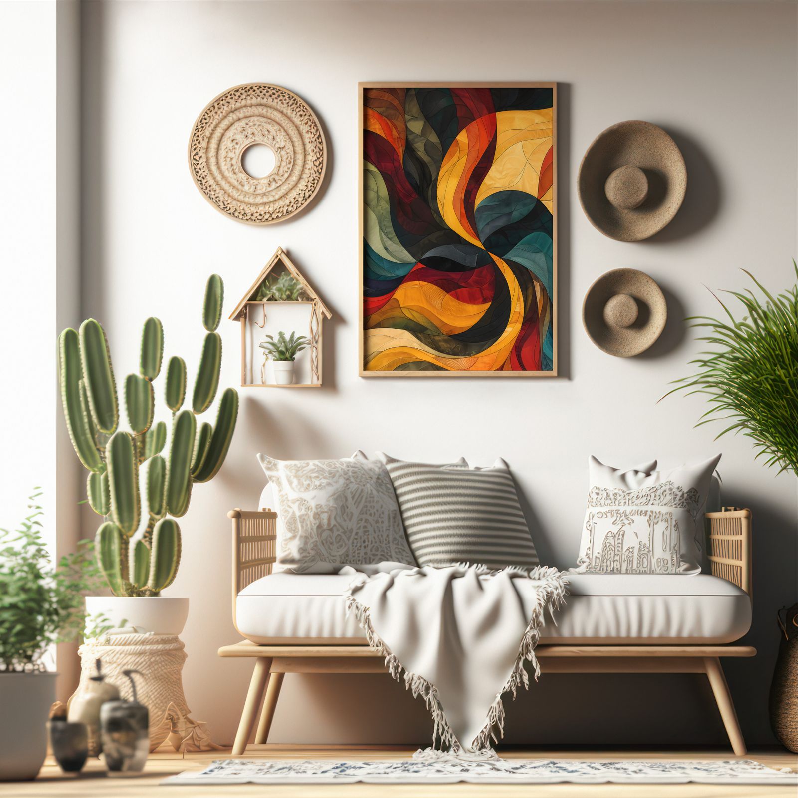 Stained Glass Curves shown in a room — boho mockup