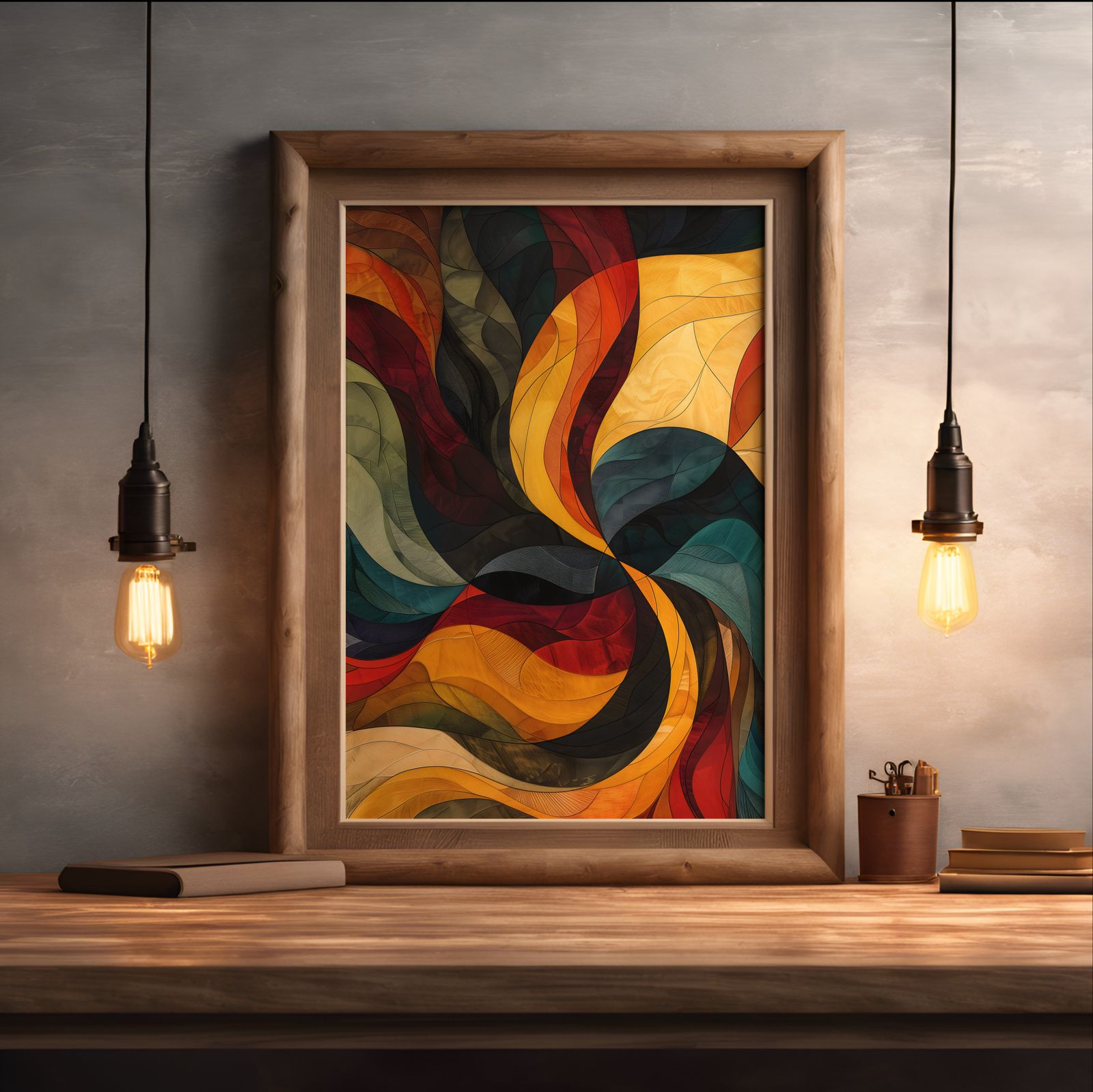Stained Glass Curves shown in a room — desk mockup