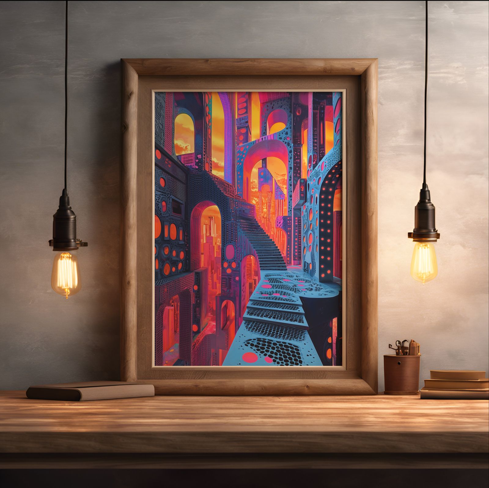 Stairs of Perception shown in a room — desk mockup