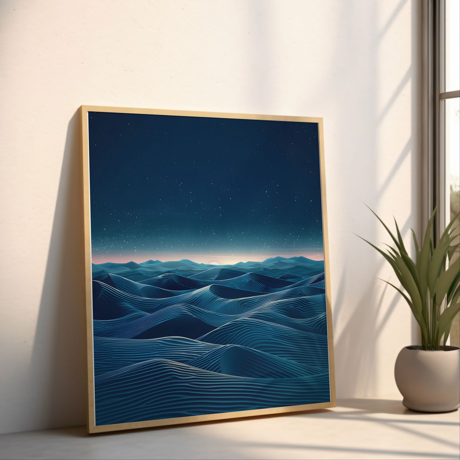 Starry Sand Dunes shown in a room — angled mockup