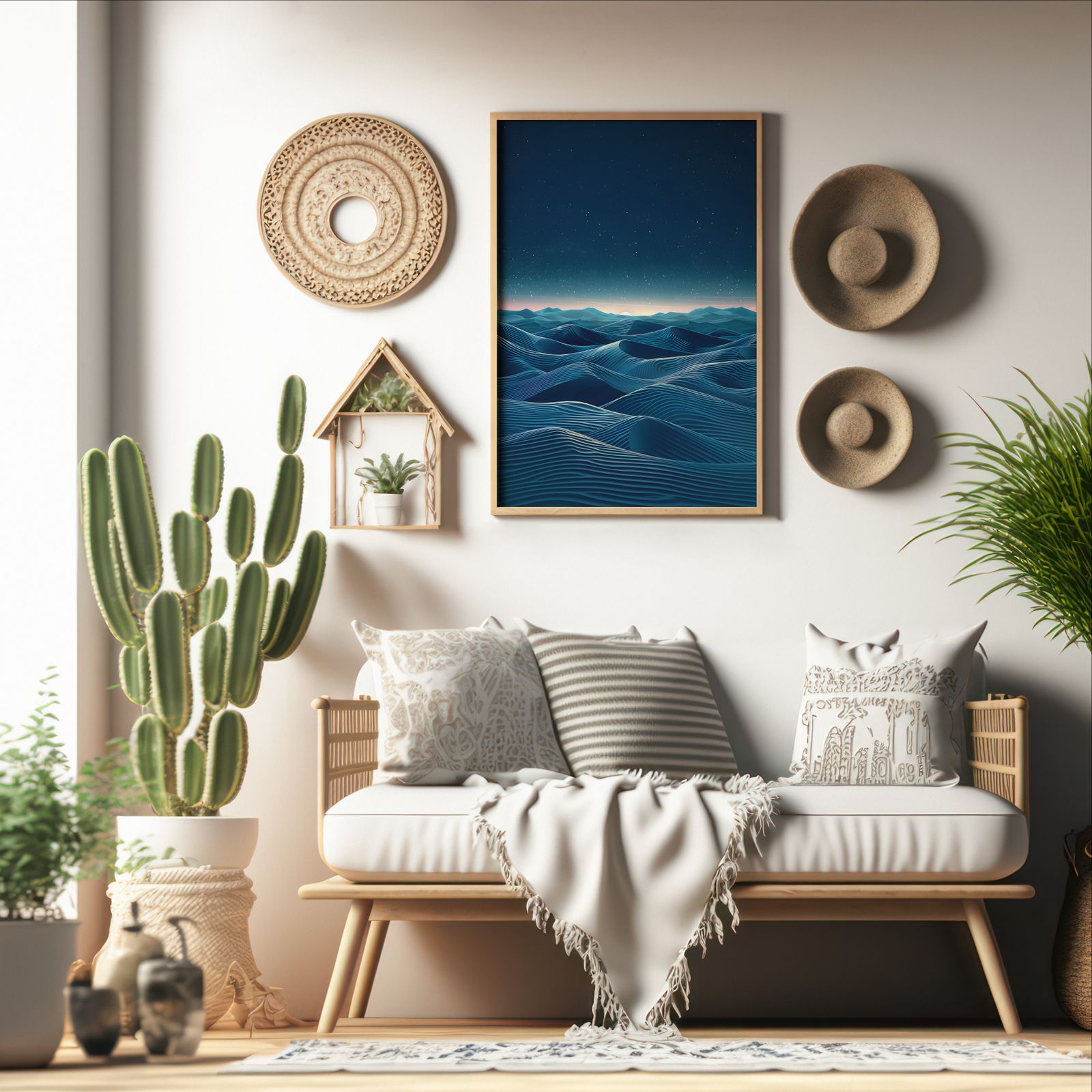 Starry Sand Dunes shown in a room — boho mockup