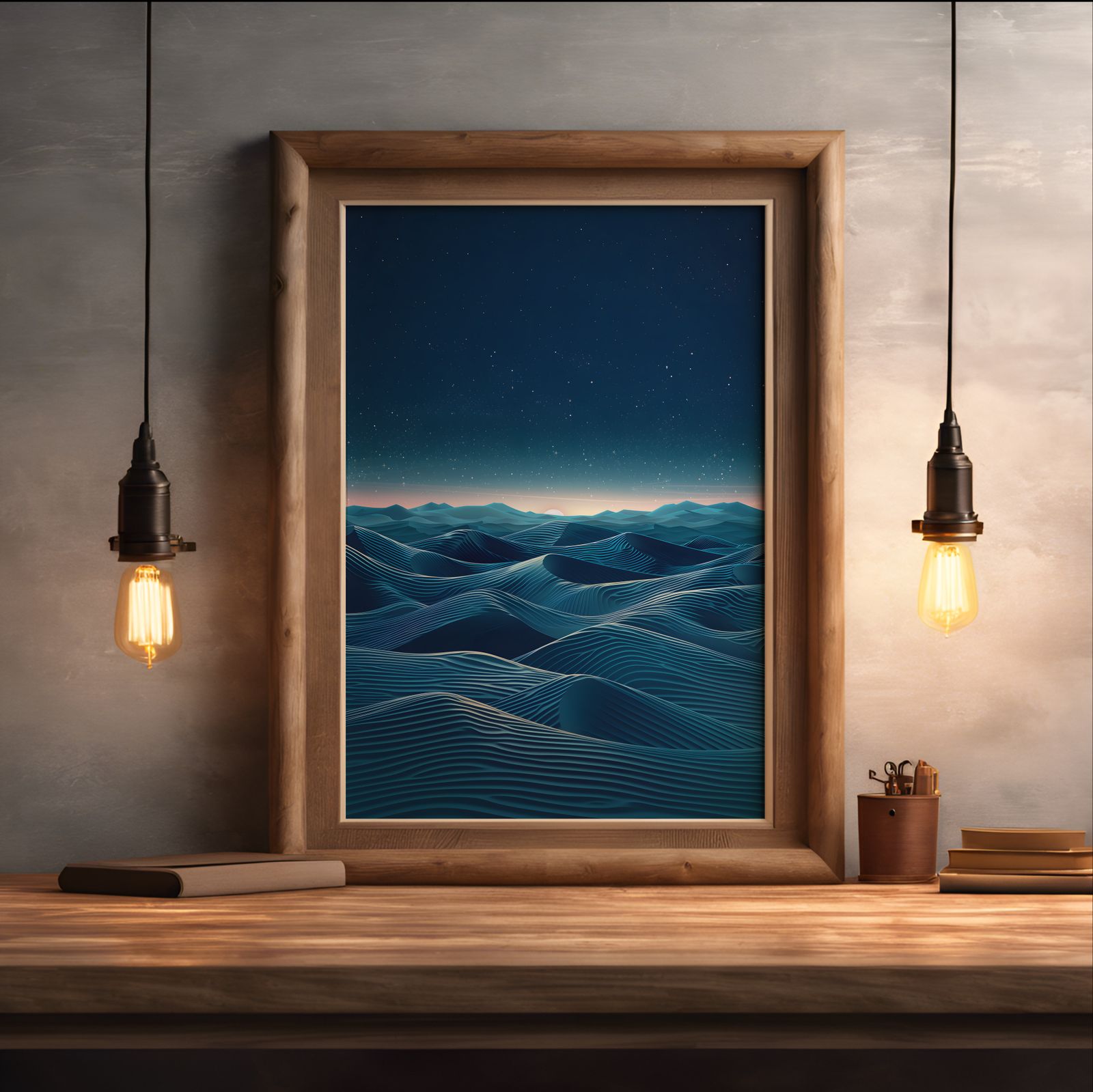 Starry Sand Dunes shown in a room — desk mockup
