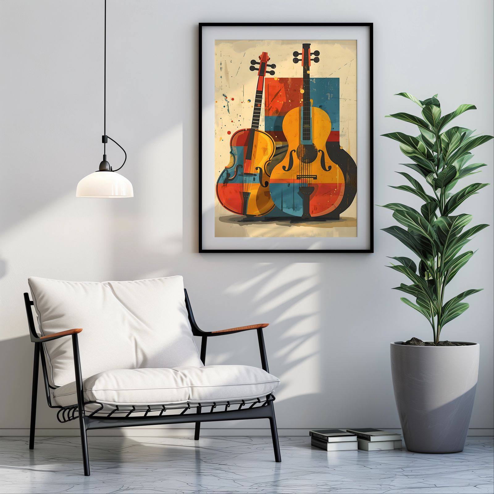 Cello and Double Bass shown in a room — room mockup