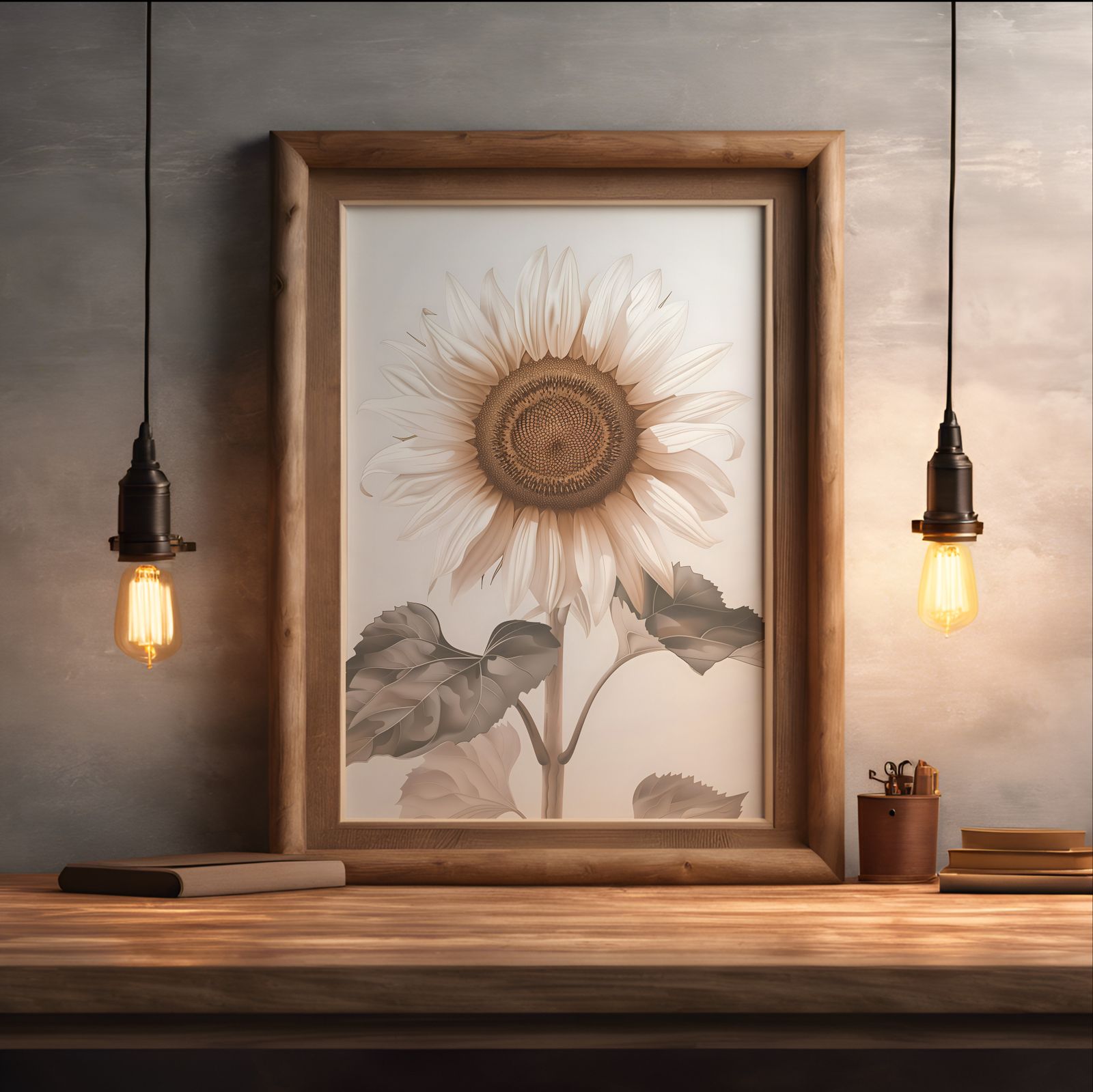 Sunflower shown in a room — desk mockup