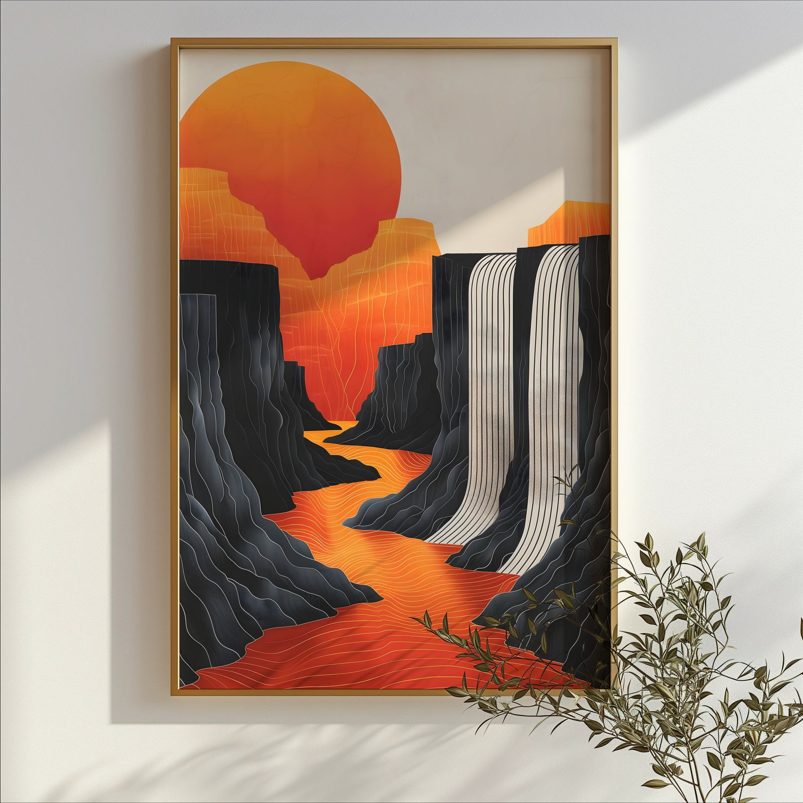 Sunrise over Waterfalls shown in a room — branch mockup