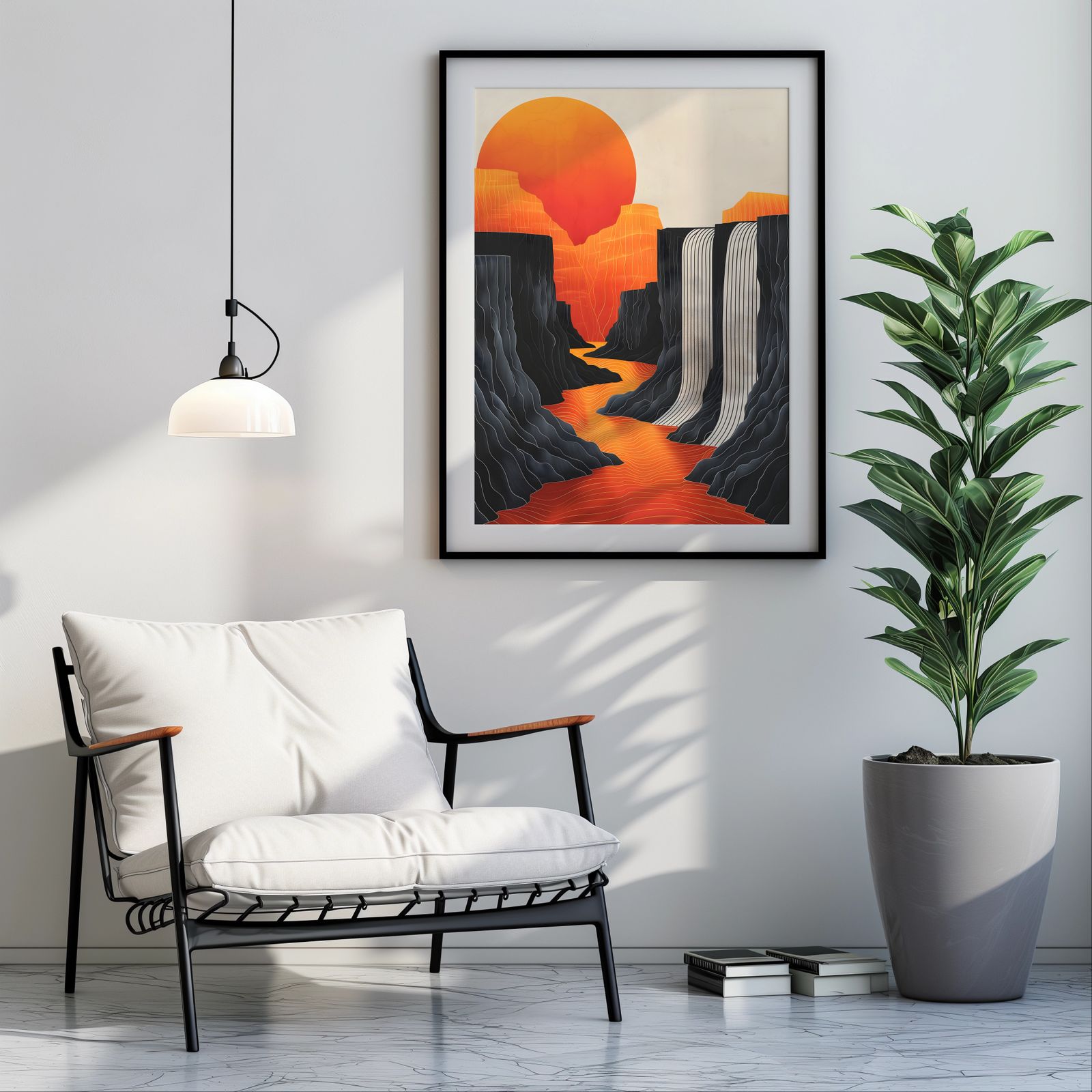 Sunrise over Waterfalls shown in a room — room mockup