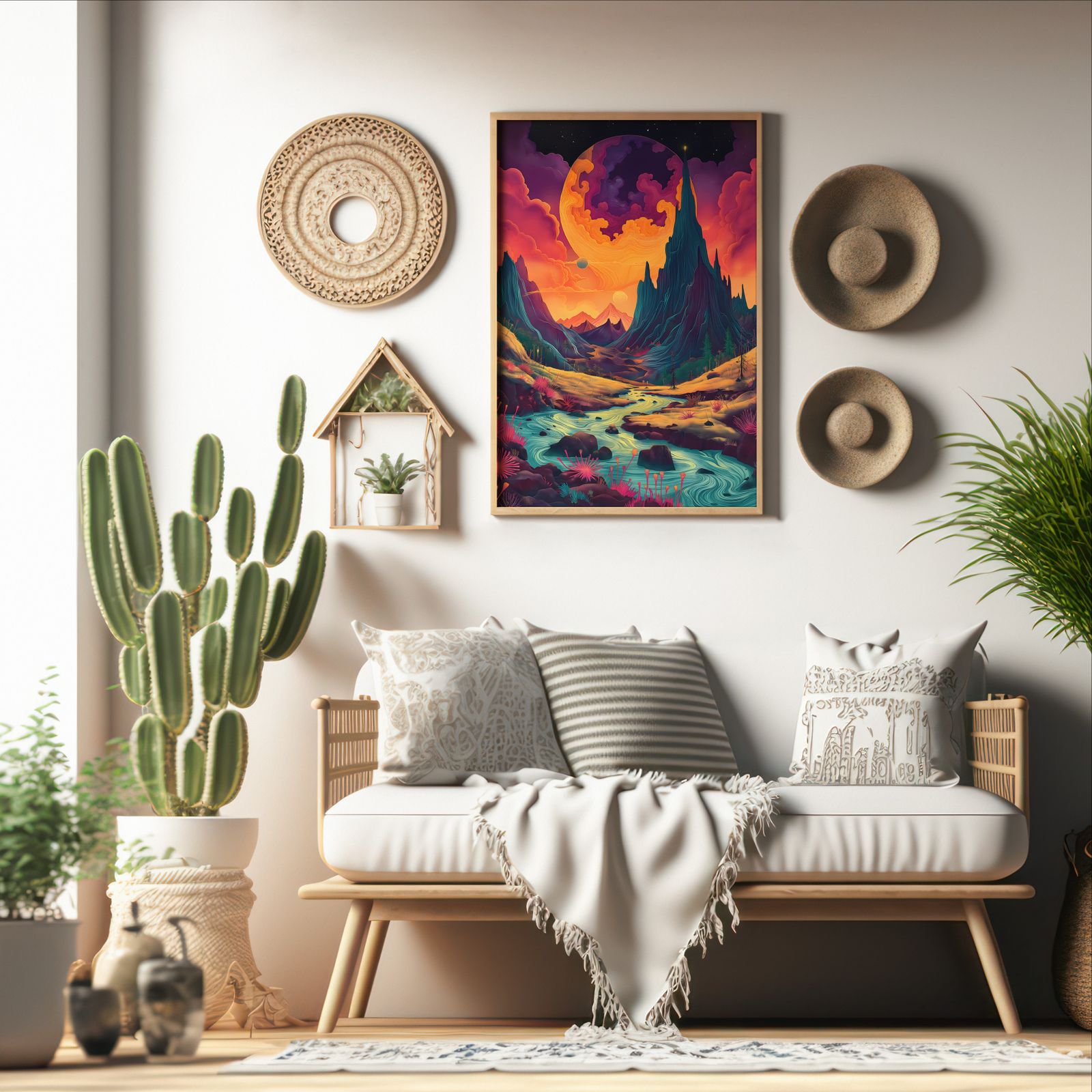 Under the Swirling Moon shown in a room — boho mockup