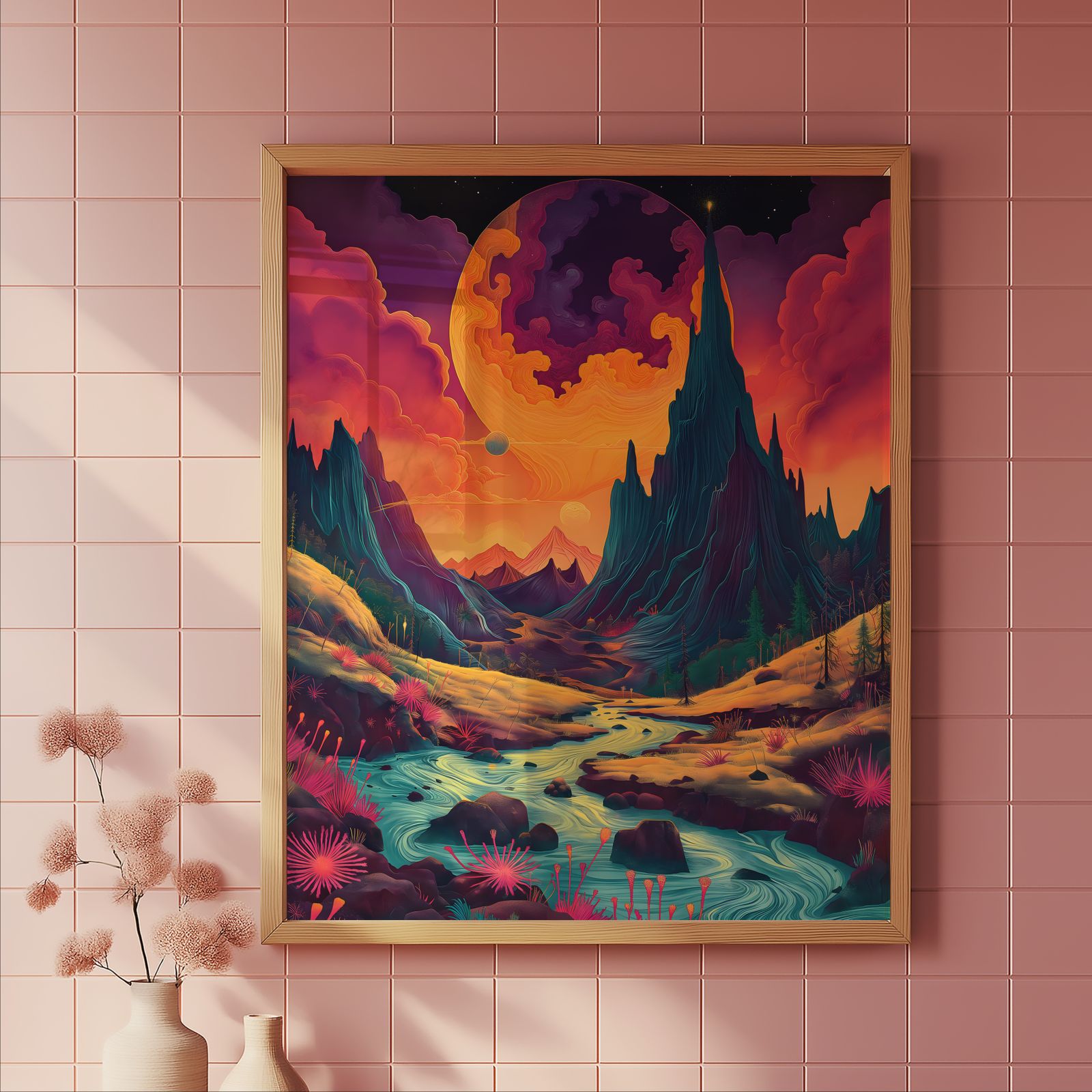 Under the Swirling Moon shown in a room — tile mockup
