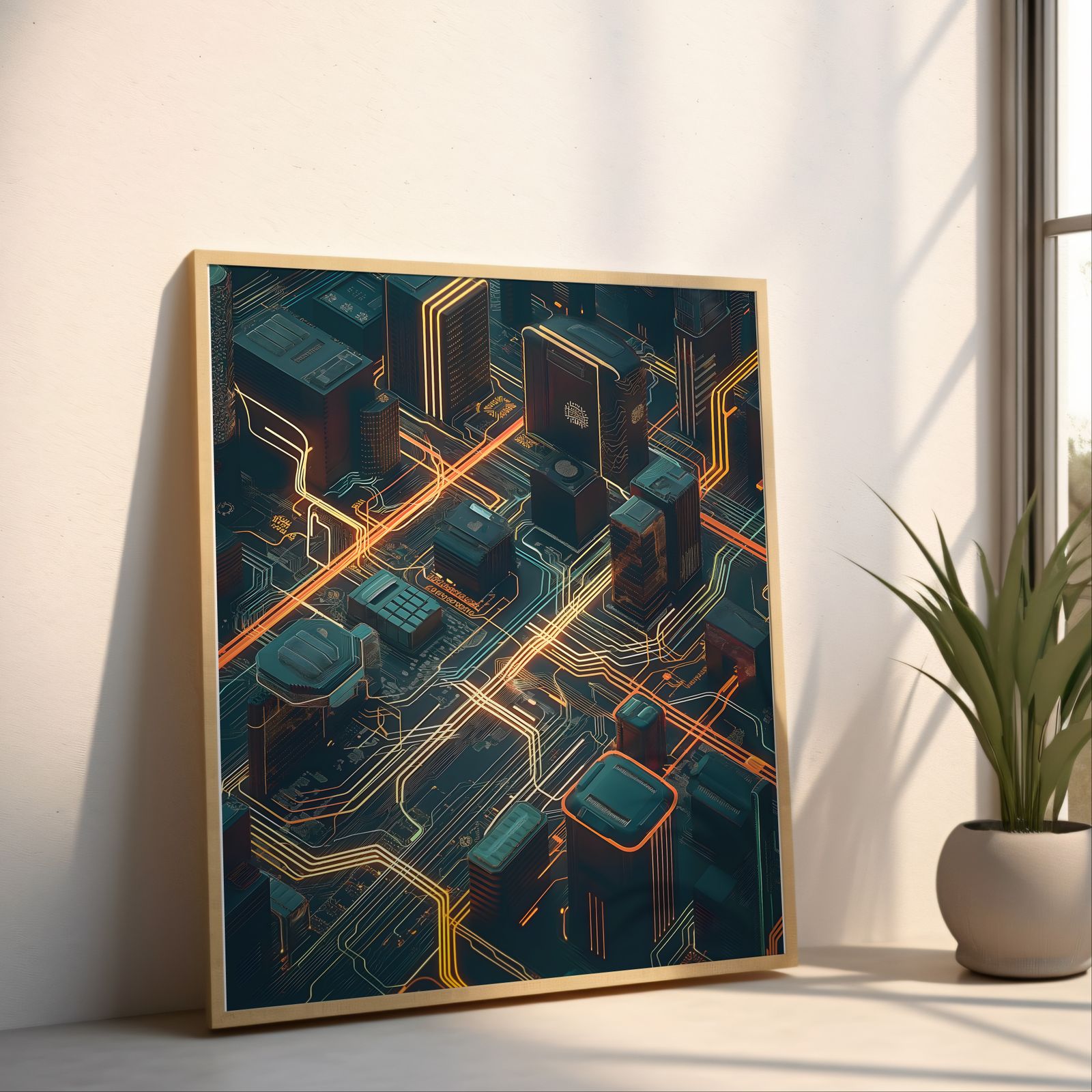 Tech City shown in a room — angled mockup