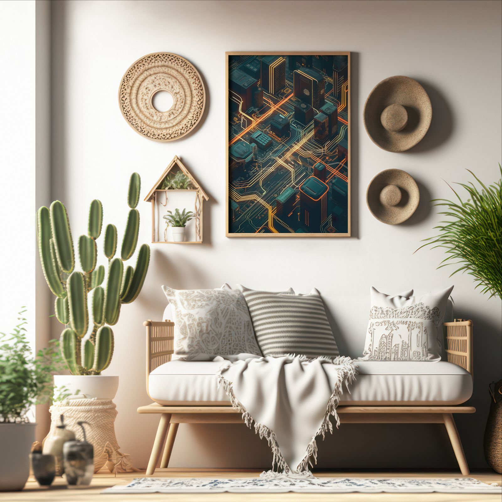 Tech City shown in a room — boho mockup