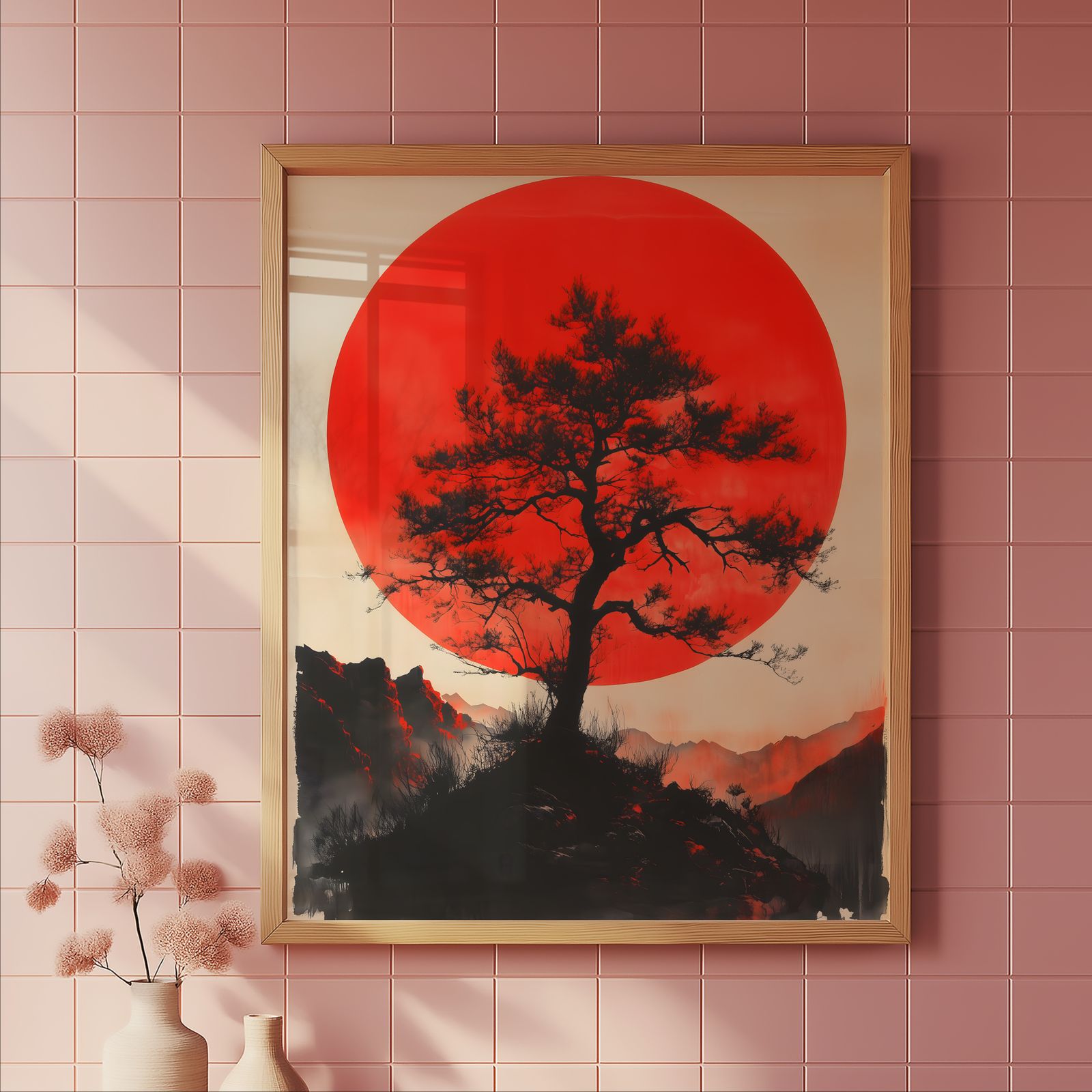 The Pine and the Red Sun shown in a room — tile mockup