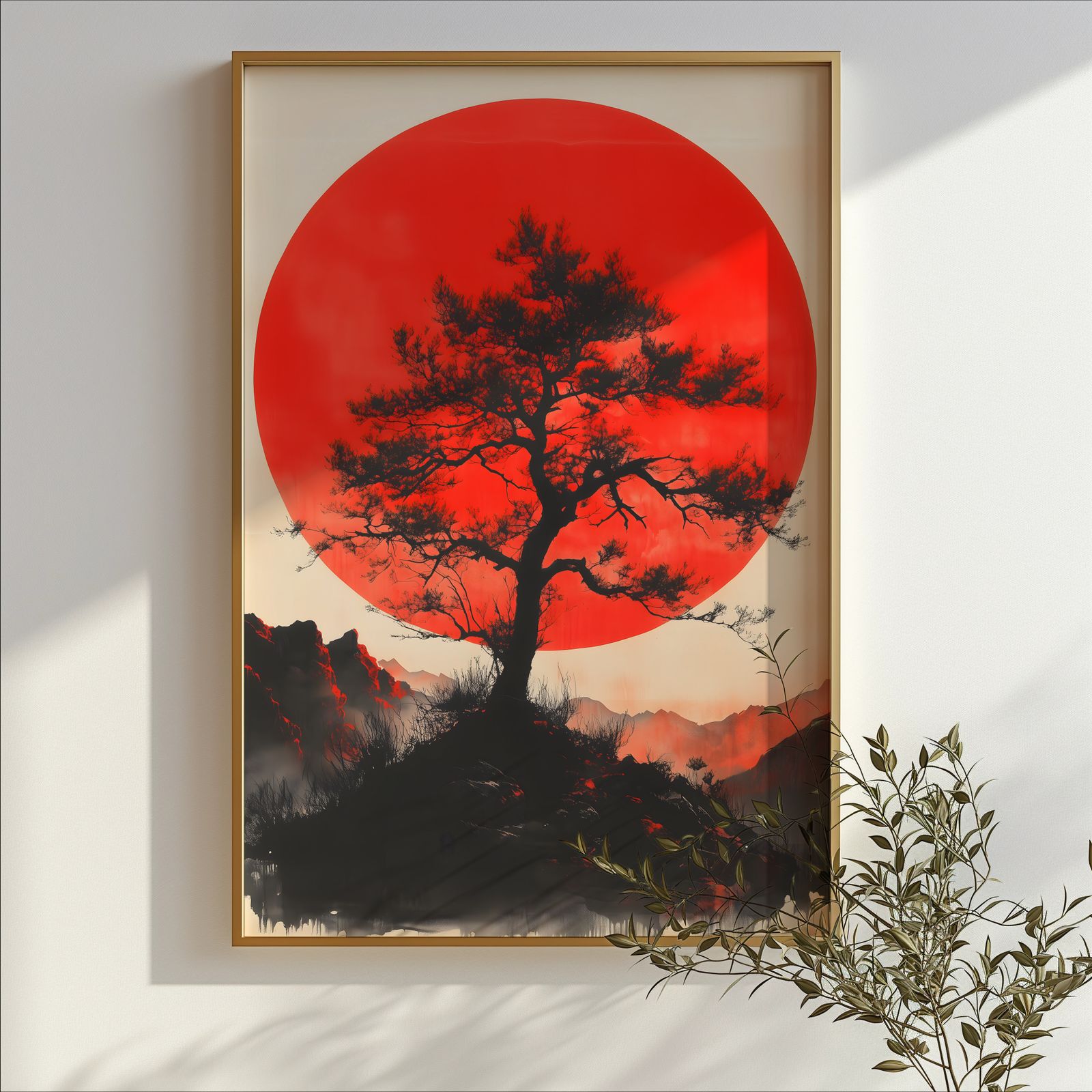 The Pine and the Red Sun shown in a room — branch mockup