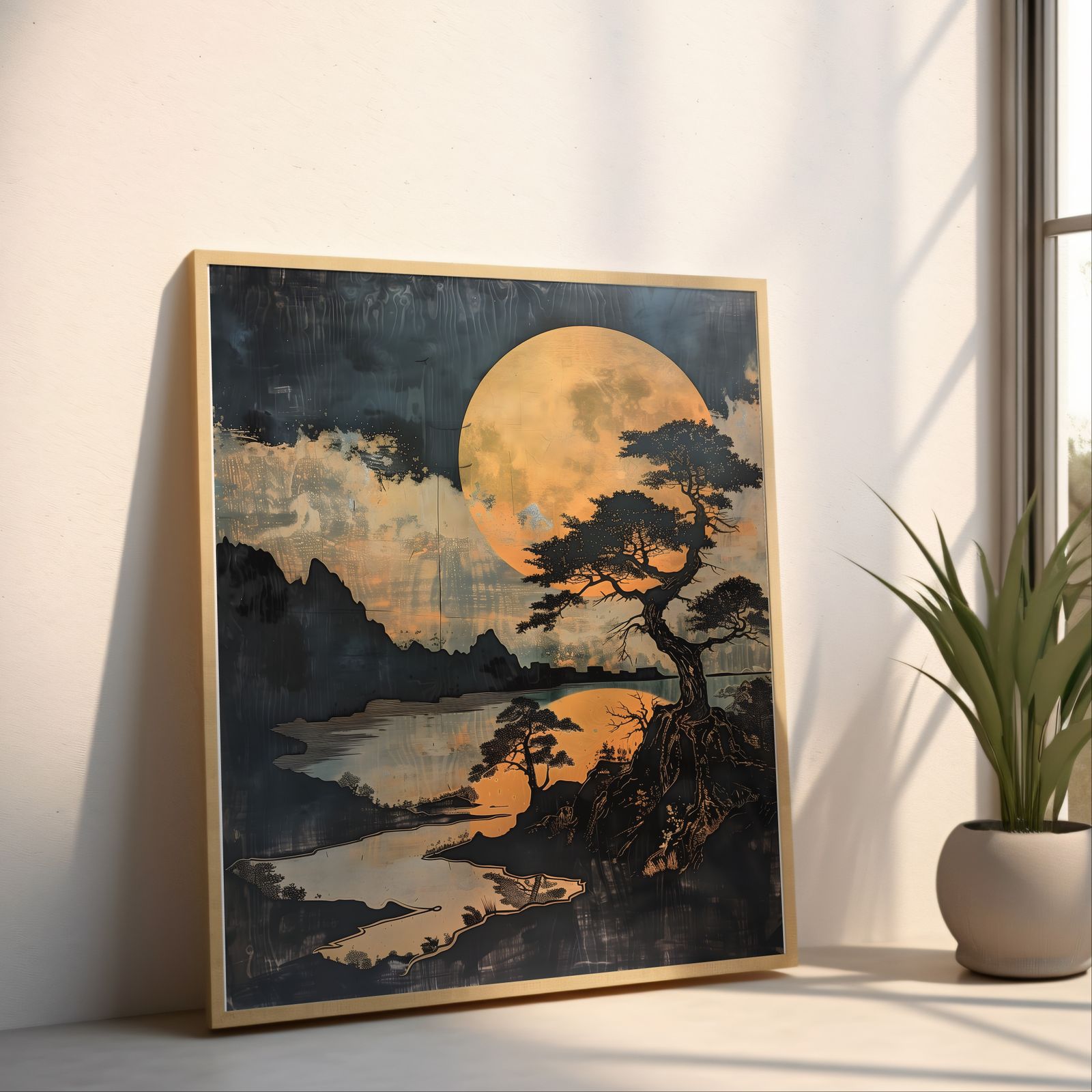 The Tree by the River shown in a room — angled mockup