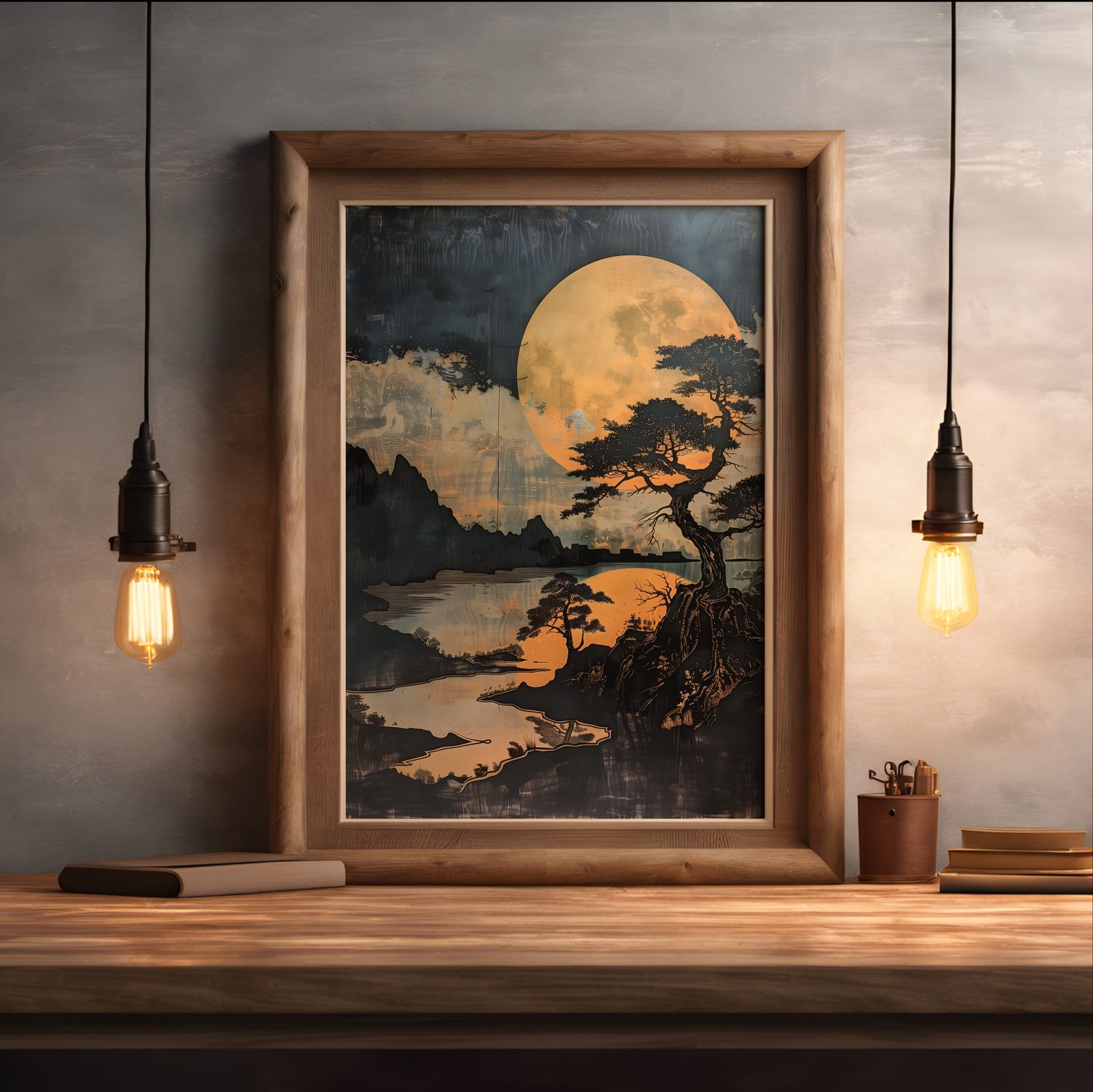 The Tree by the River shown in a room — desk mockup