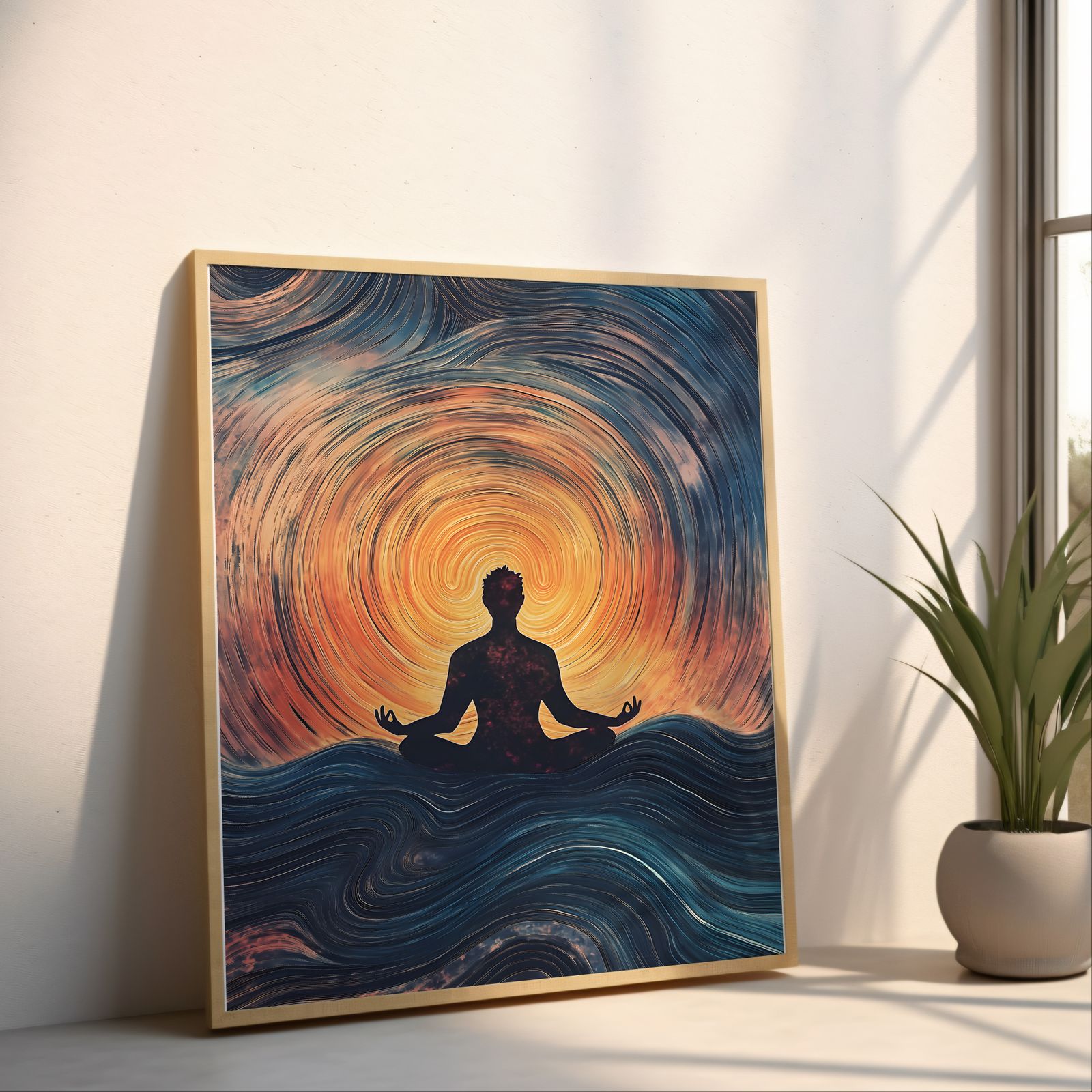 Deep Meditation shown in a room — angled mockup