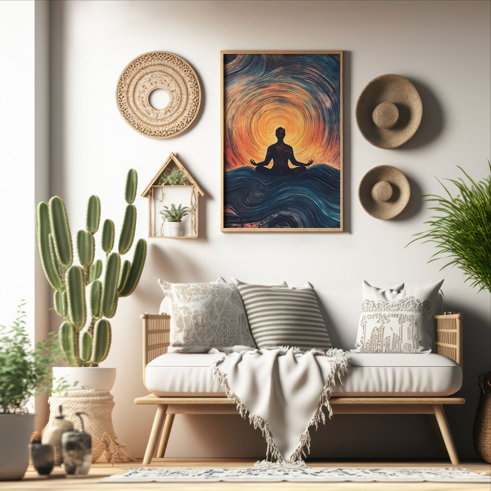 Deep Meditation shown in a room — boho mockup